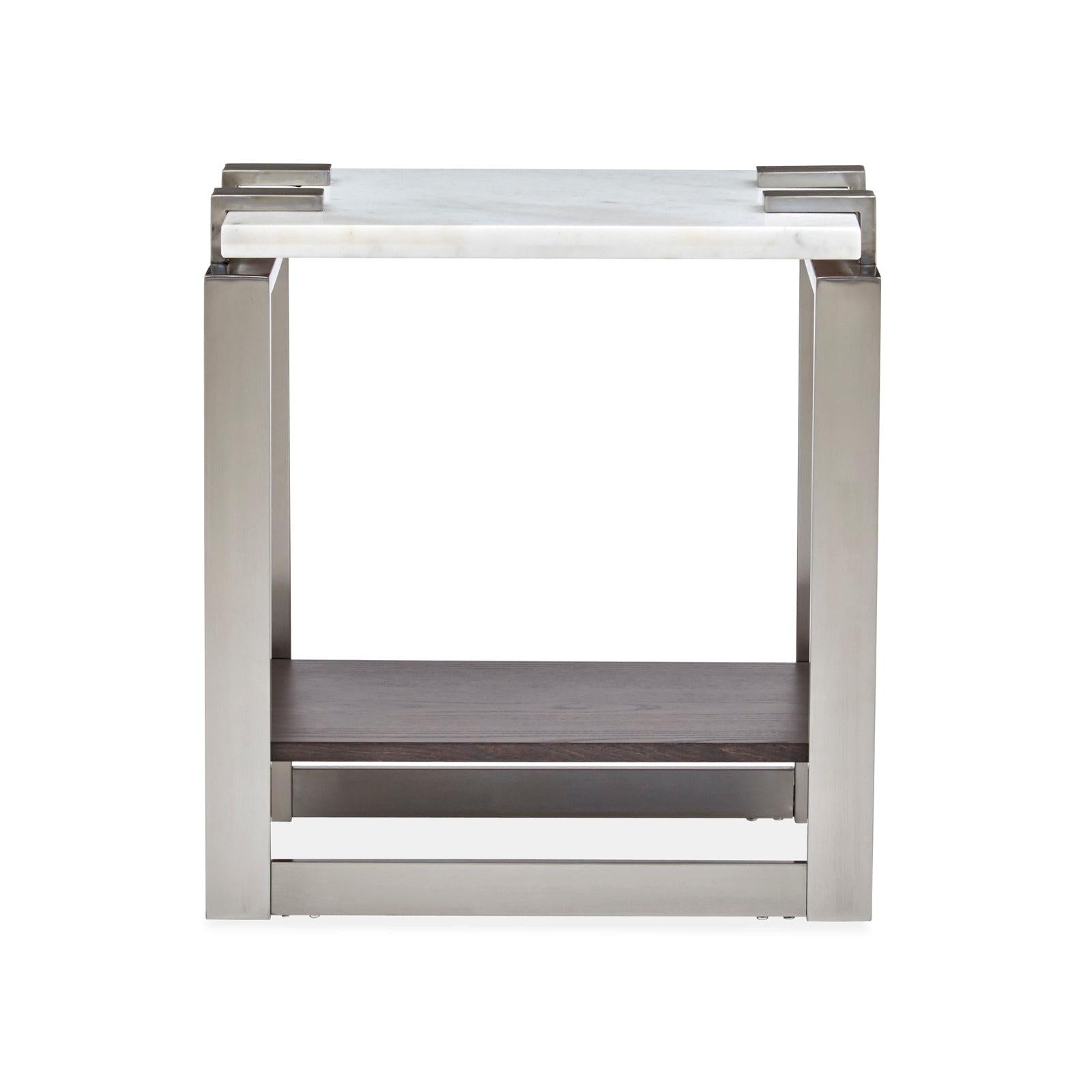 Magnussen Home Paradox Pearl White And Roasted Almond And Brushed Platinum Rectangular Accent Table