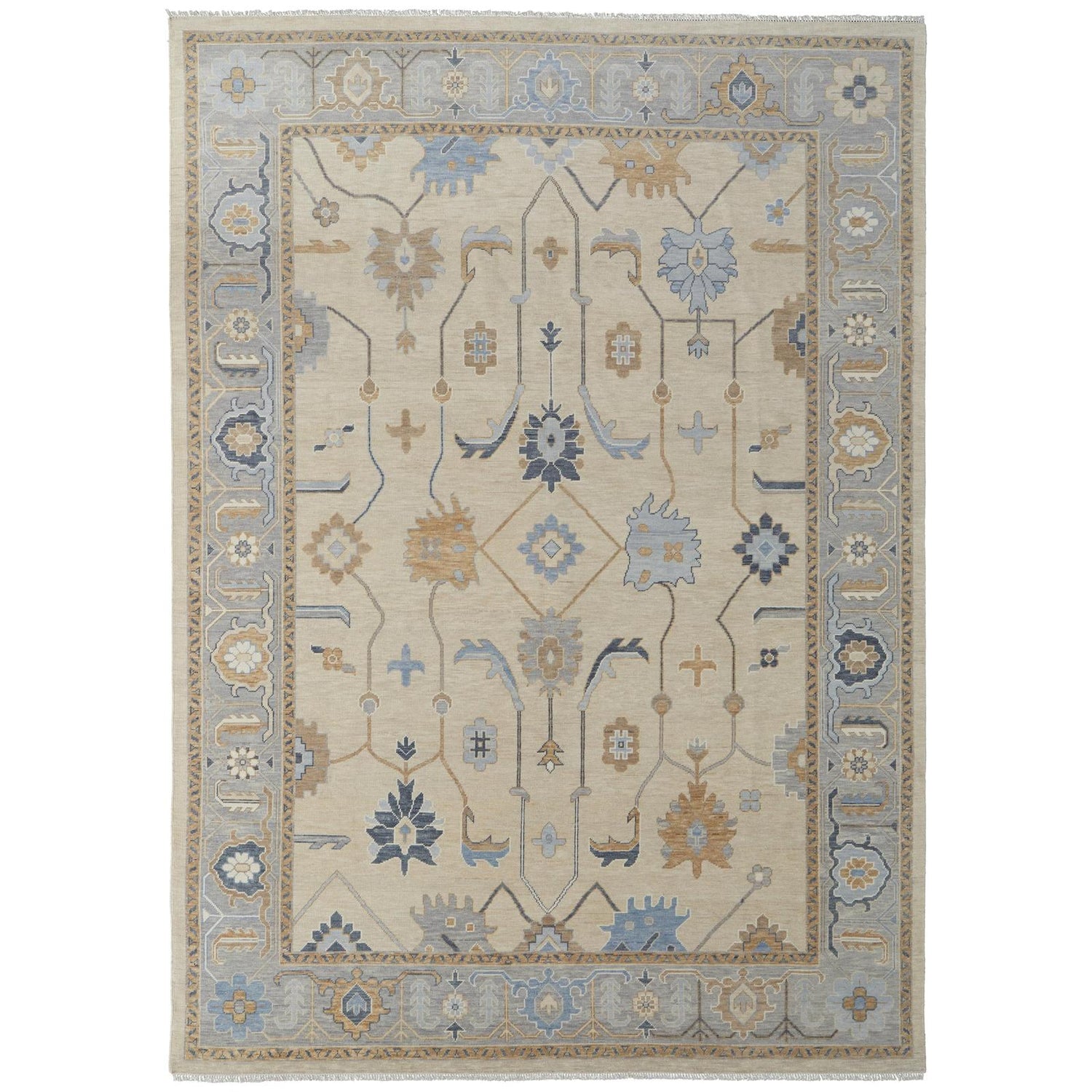 Feizy Karina 69G6F Transitional Floral & Botanical Rug in Ivory/Blue/Tan