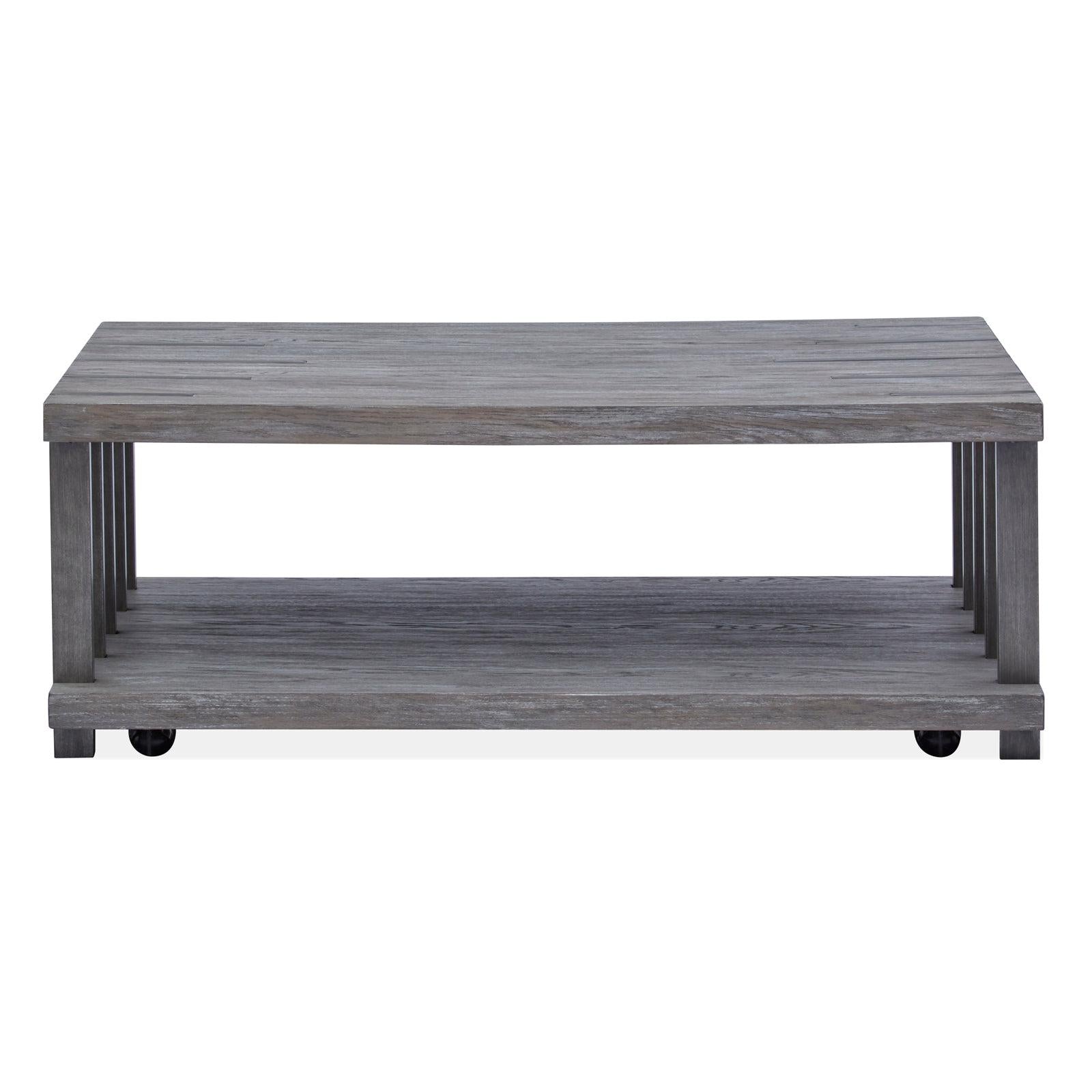 Magnussen Home Eldridge Weathered Gravel And Satin Bronze Rectangular Cocktail Table With Casters