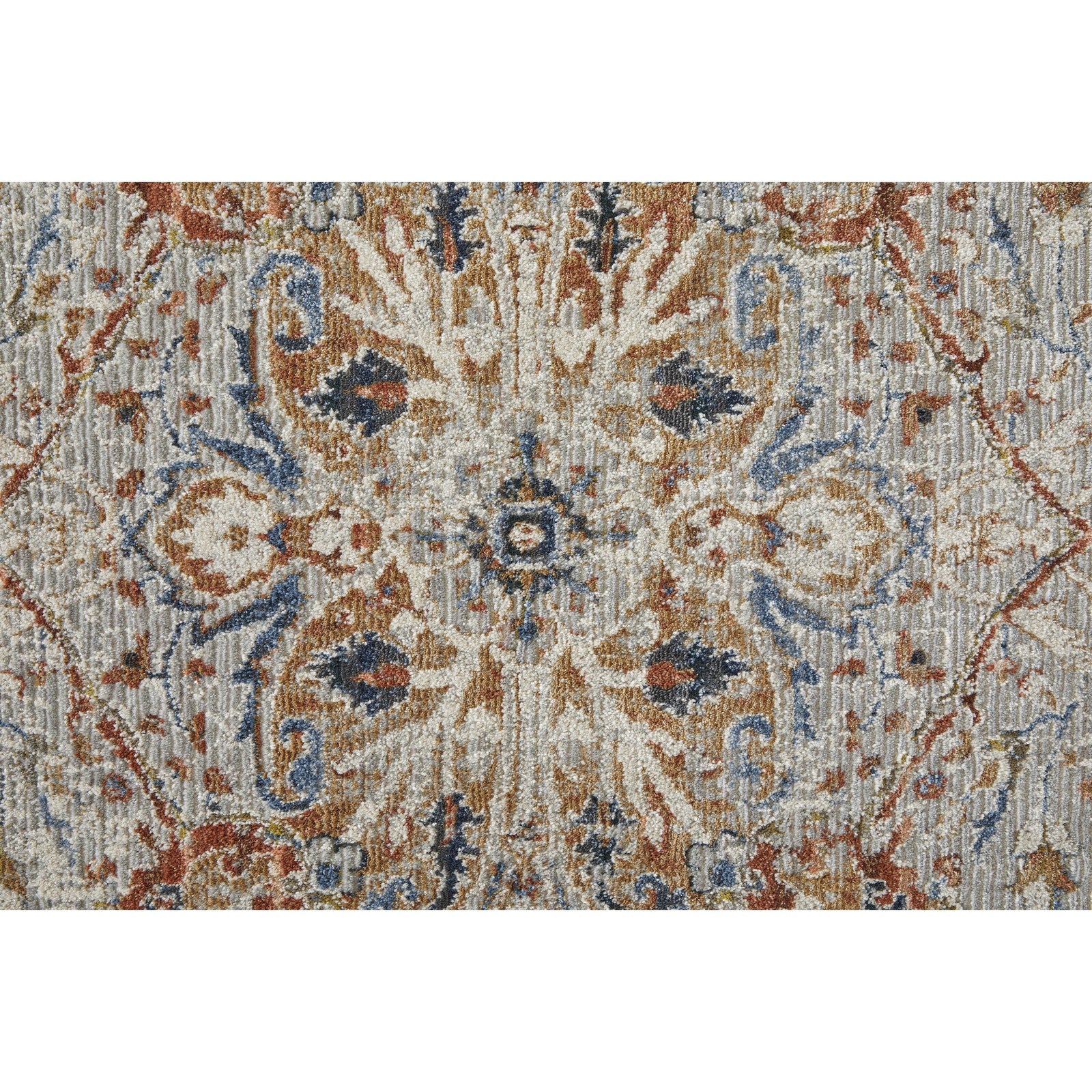 Feizy Kaia 39HXF Transitional Medallion in Orange/Ivory/Blue