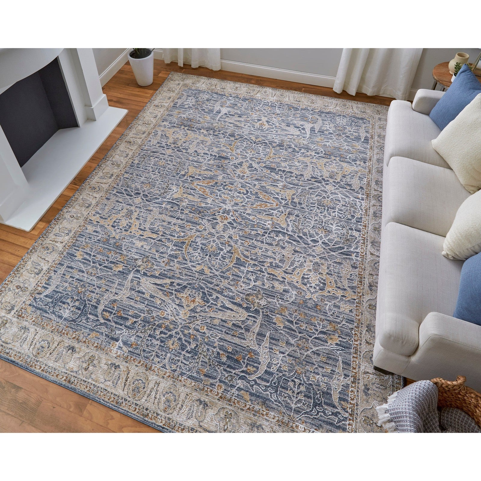 Feizy Pasha 39M4F Transitional Ikat in Blue/Taupe/Ivory