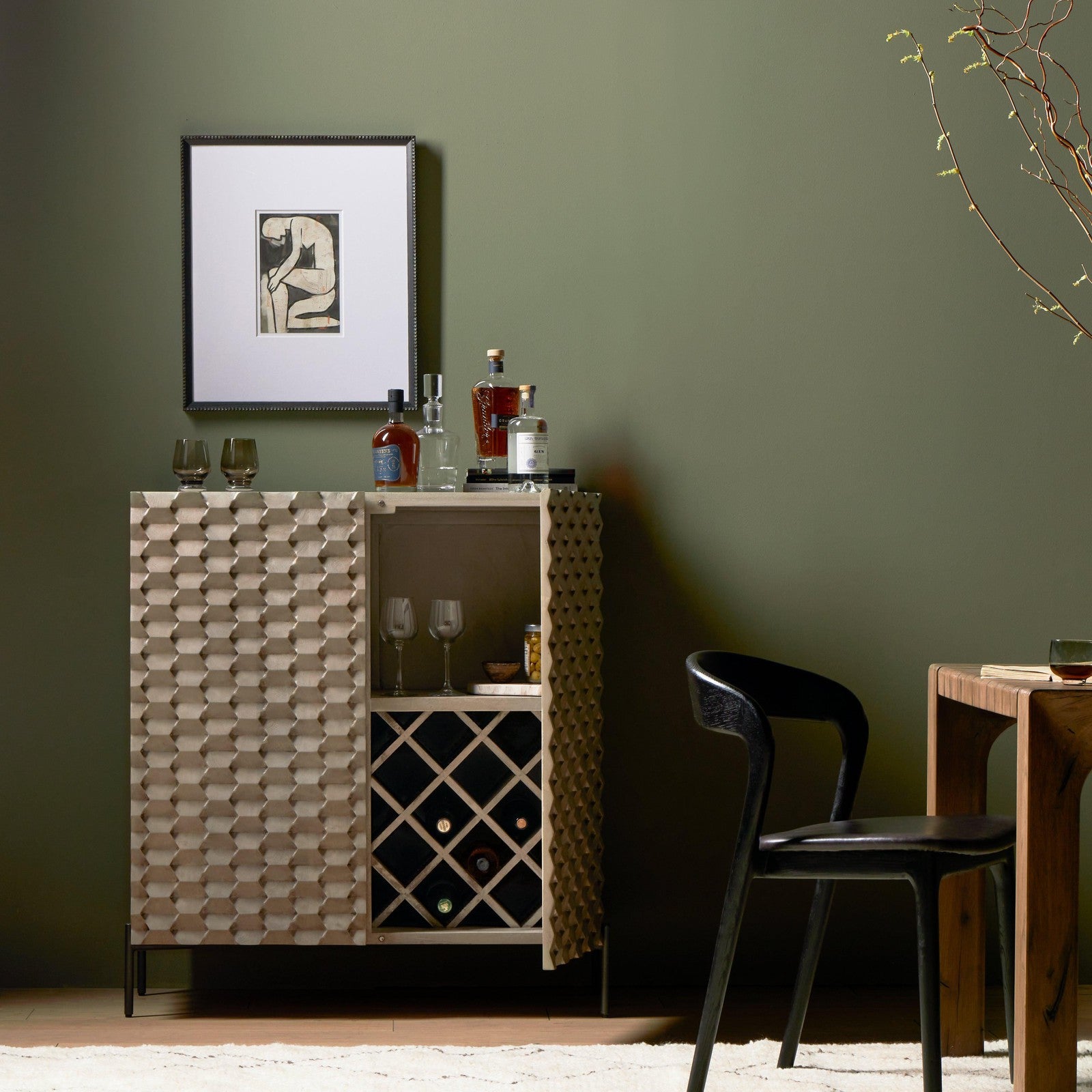 Raffael Bar Cabinet-Carvd Stonewash Grey