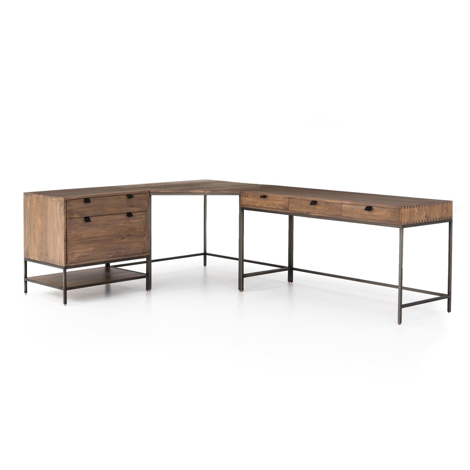 Four Hands Trey L-Shaped Desk System With Filing Cabinet