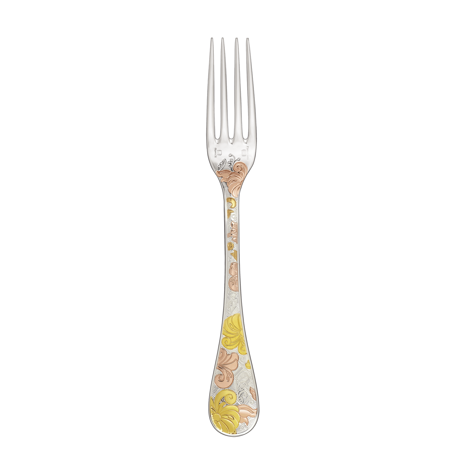 Christofle Jardin d'Eden Silver Plated Gold Accents Dinner Fork - Rose Gold And Gold Two Golds