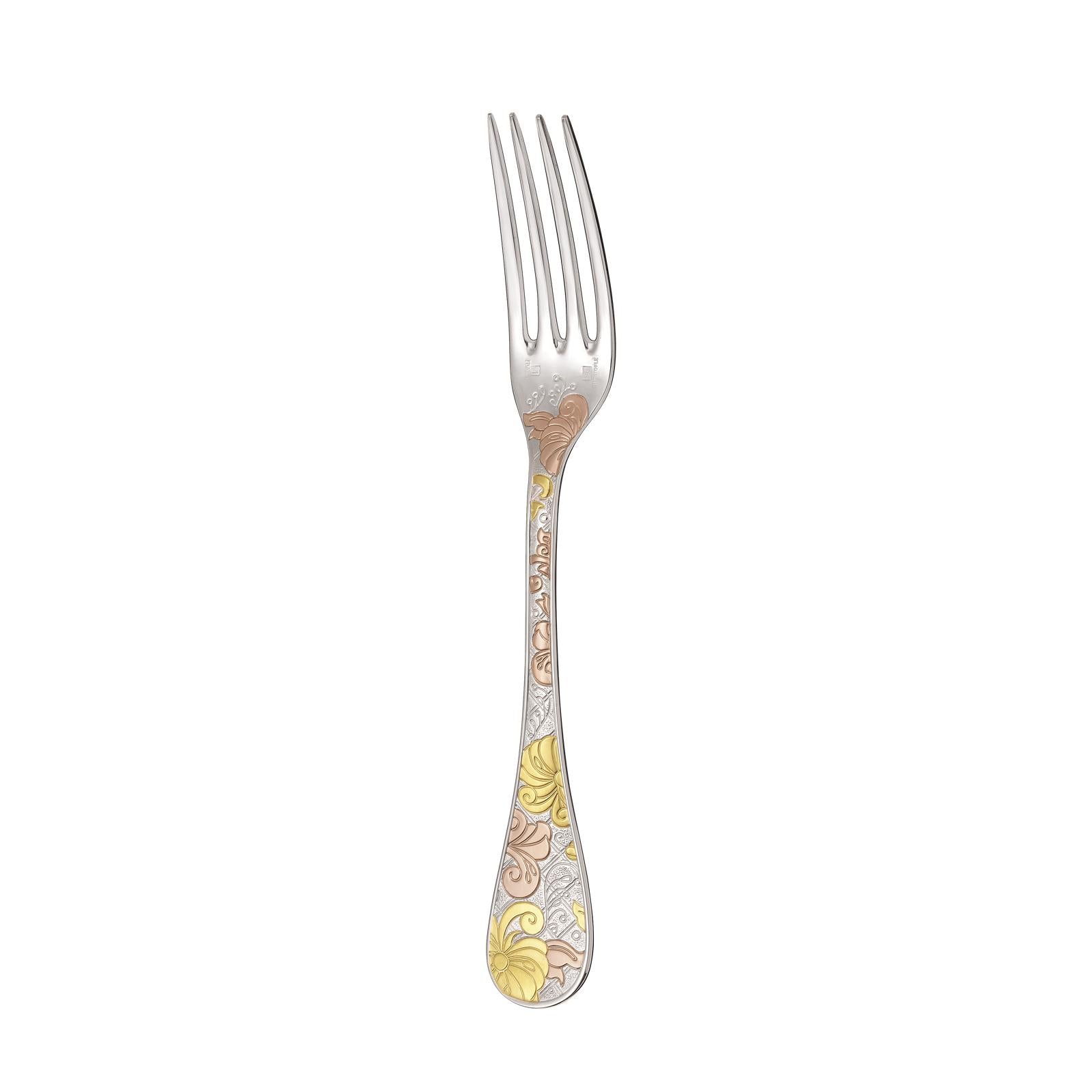 Christofle Jardin d'Eden Silver Plated Gold Accents Dinner Fork - Rose Gold And Gold Two Golds