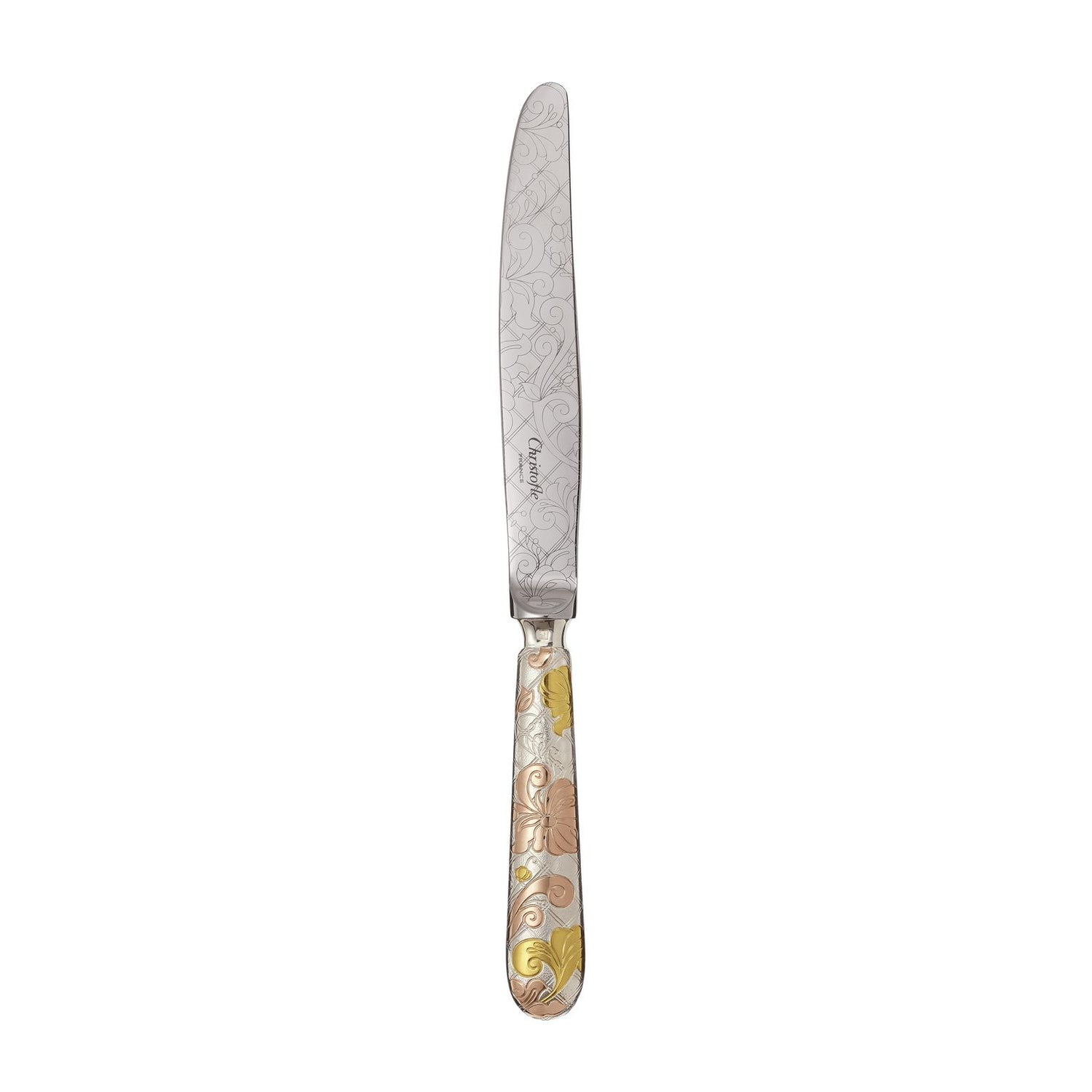Christofle Jardin d'Eden Silver Plated Gold Accents Dinner Knife - Rose Gold And Gold Two Golds