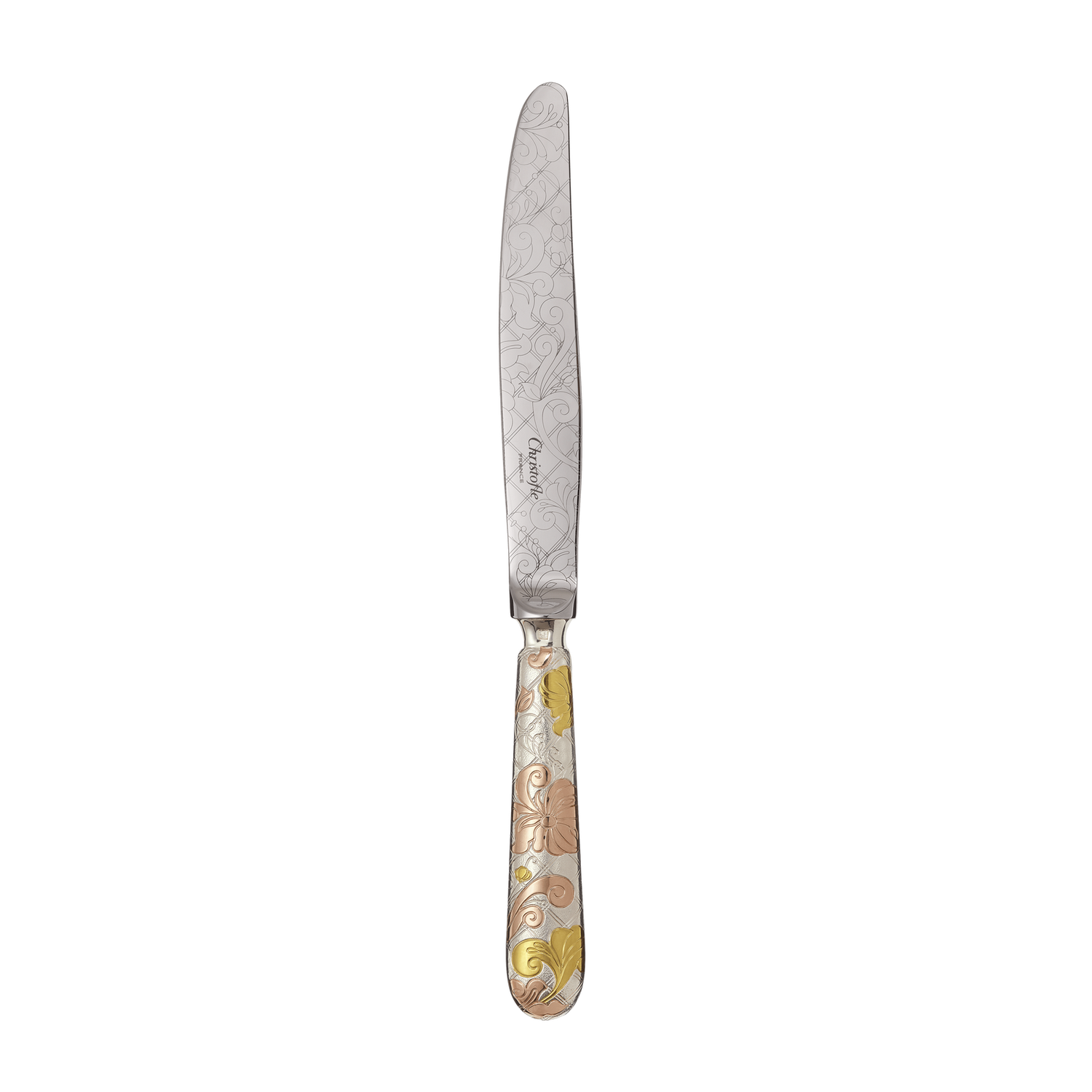 Christofle Jardin d'Eden Silver Plated Gold Accents Dinner Knife - Rose Gold And Gold Two Golds