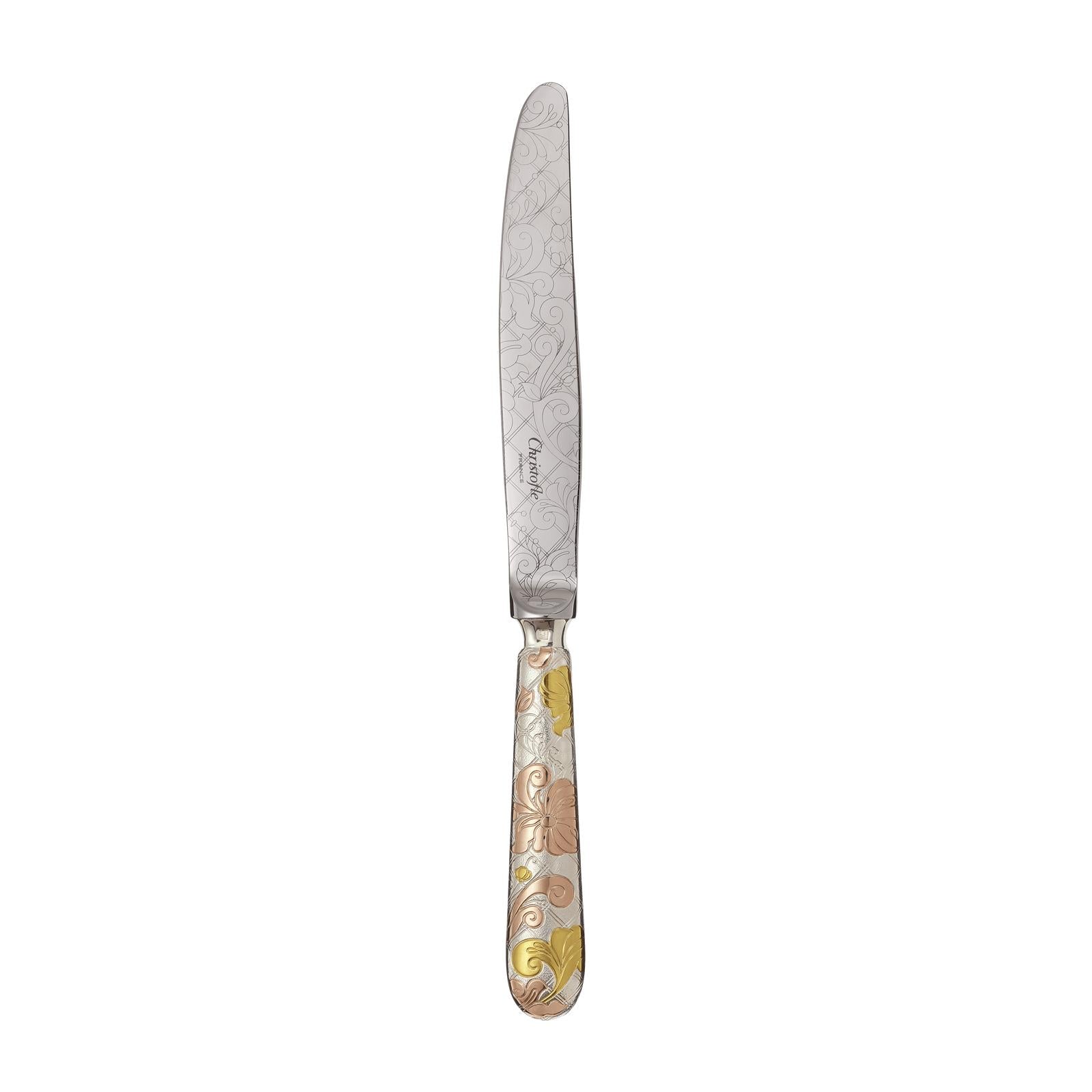 Christofle Jardin d'Eden Silver Plated Gold Accents Dinner Knife - Rose Gold And Gold Two Golds