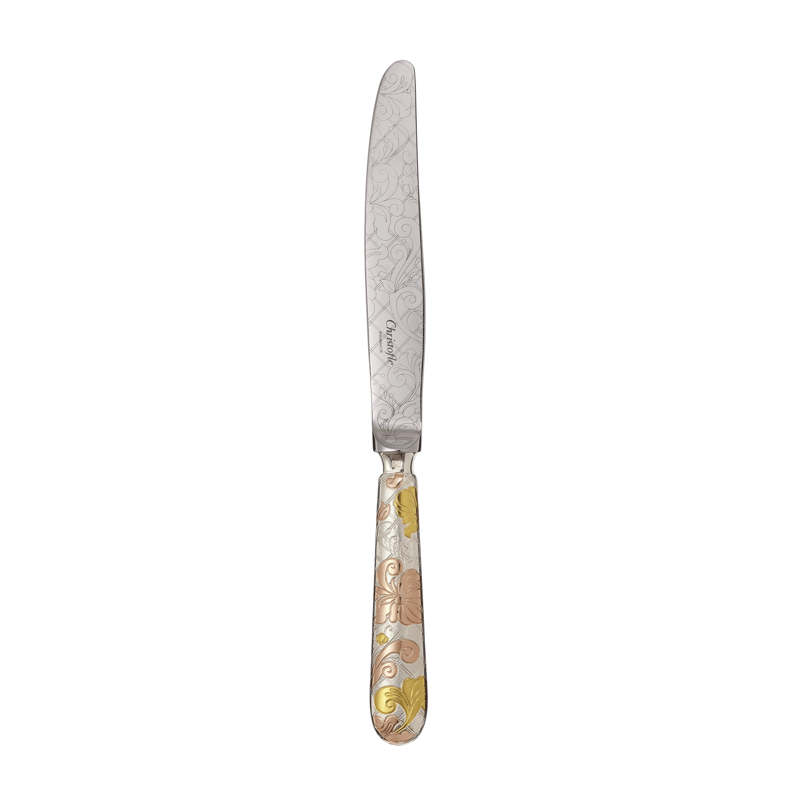 Christofle Jardin d'Eden Silver Plated Gold Accents Dinner Knife - Rose Gold And Gold Two Golds