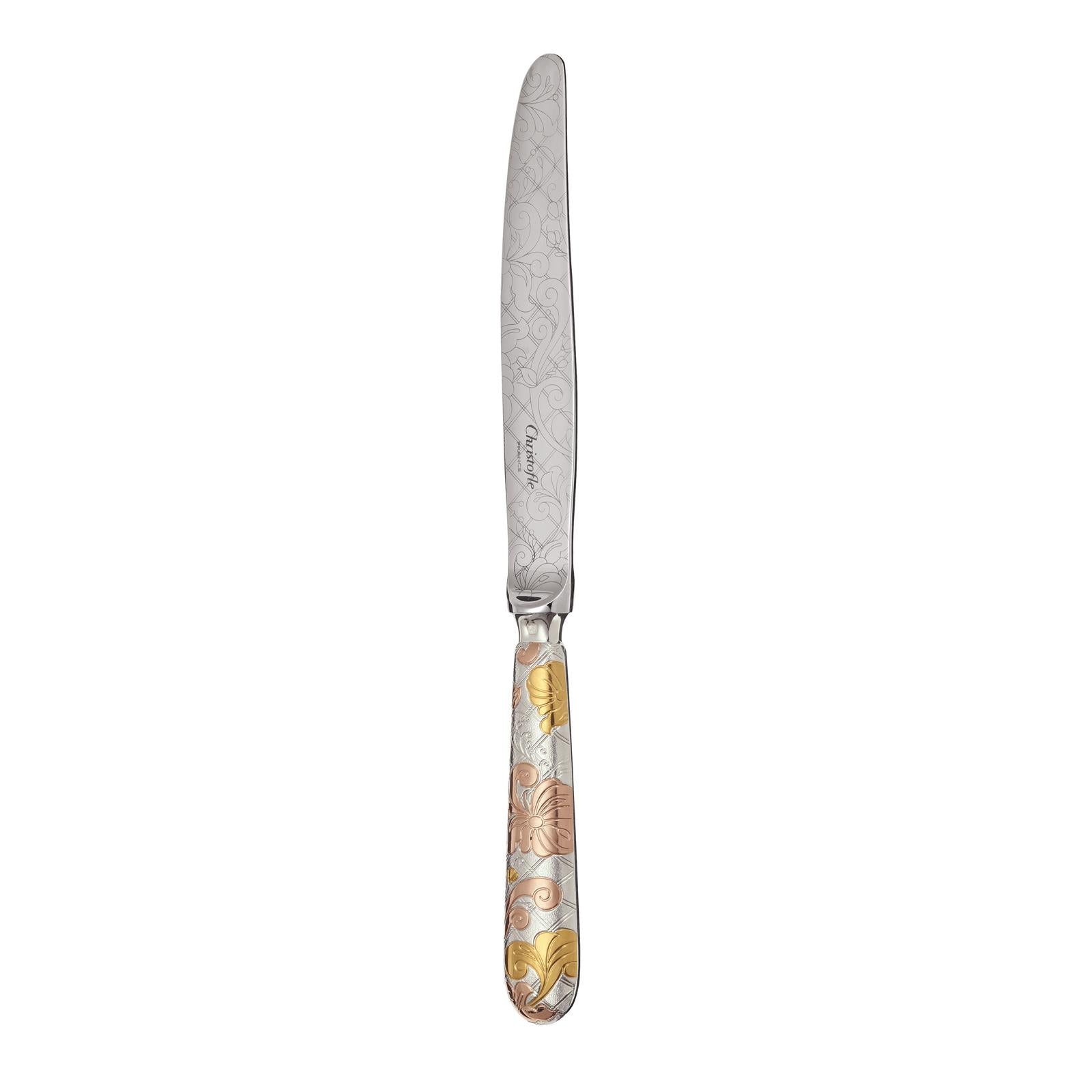 Christofle Jardin d'Eden Silver Plated Gold Accents Dinner Knife - Rose Gold And Gold Two Golds