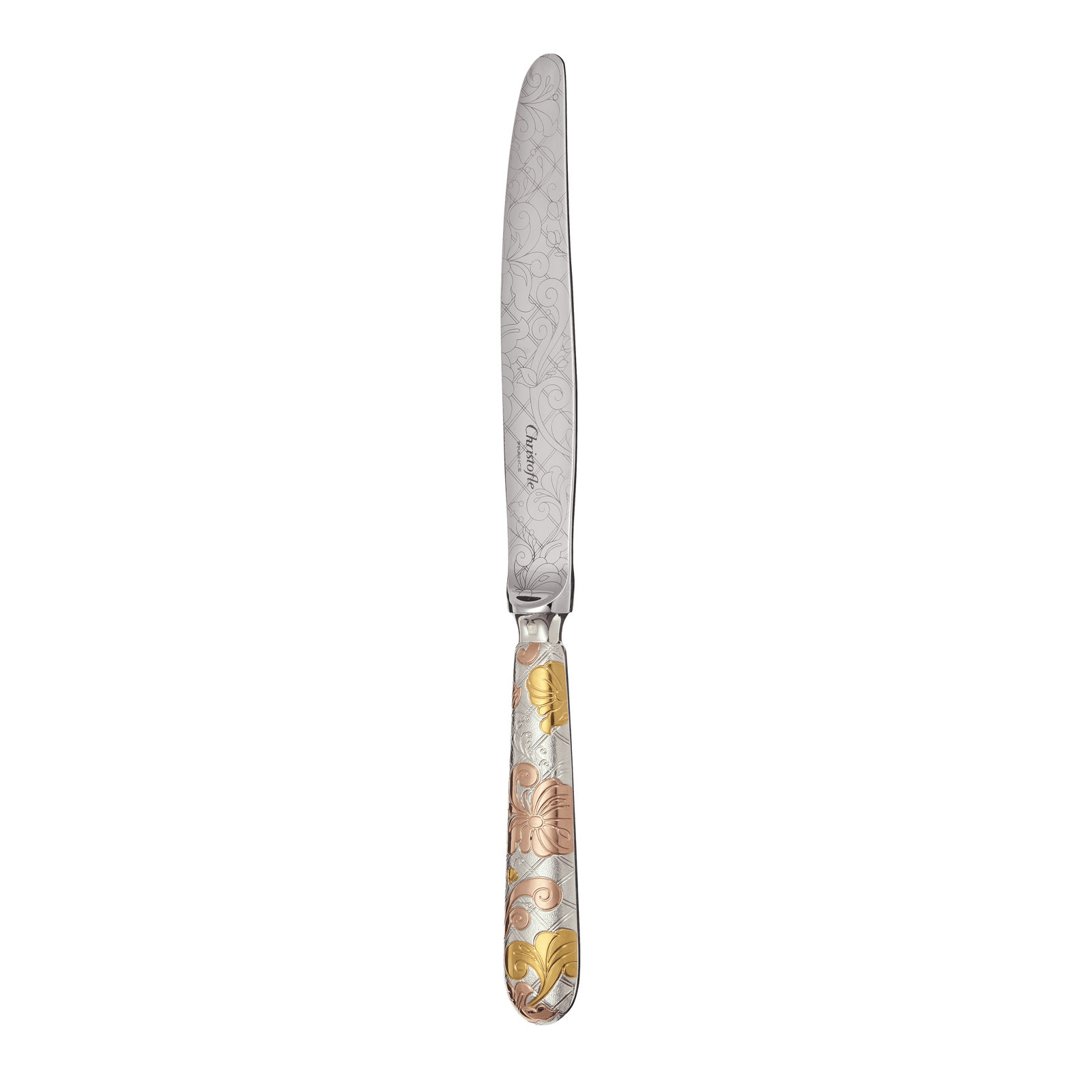 Christofle Jardin d'Eden Silver Plated Gold Accents Dinner Knife - Rose Gold And Gold Two Golds