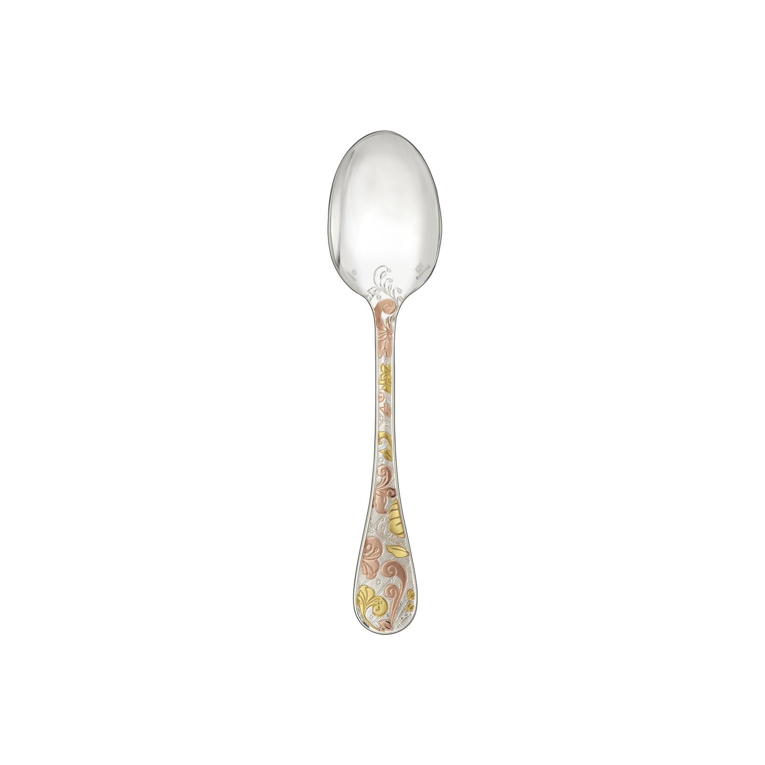 Christofle Jardin d'Eden Silver Plated Gold Accents Dessert Spoon - Rose Gold And Gold Two Golds