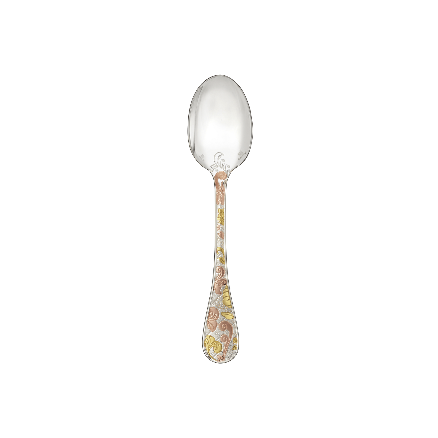 Christofle Jardin d'Eden Silver Plated Gold Accents Dessert Spoon - Rose Gold And Gold Two Golds