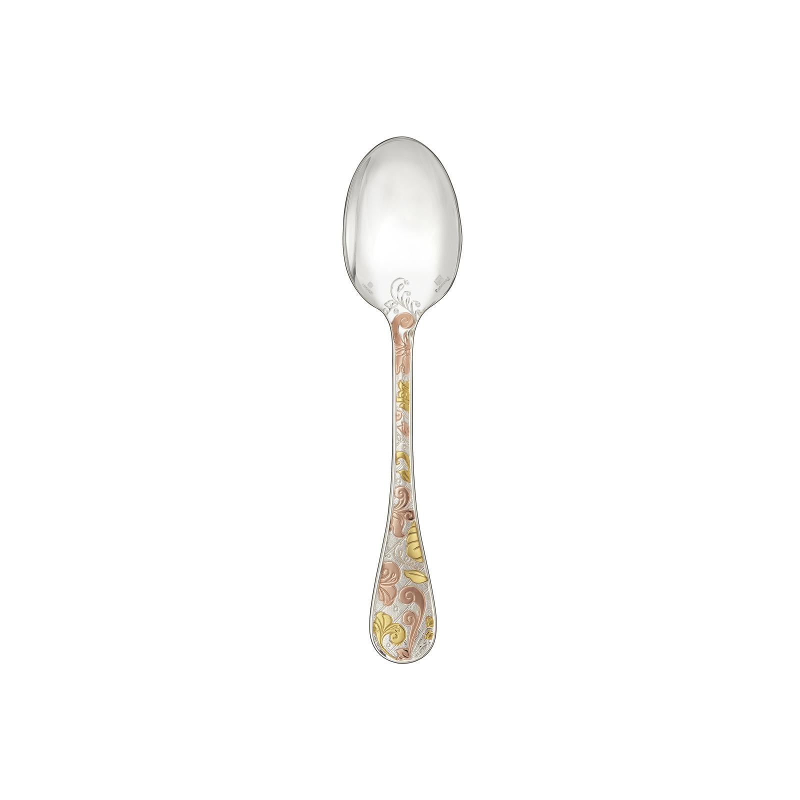 Christofle Jardin d'Eden Silver Plated Gold Accents Dessert Spoon - Rose Gold And Gold Two Golds