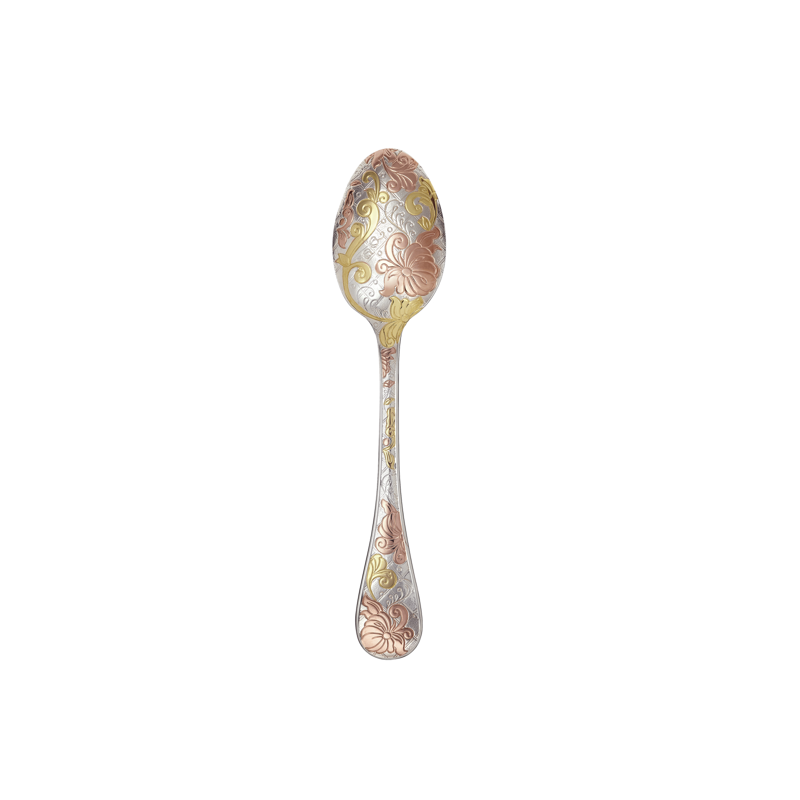 Christofle Jardin d'Eden Silver Plated Gold Accents Dessert Spoon - Rose Gold And Gold Two Golds