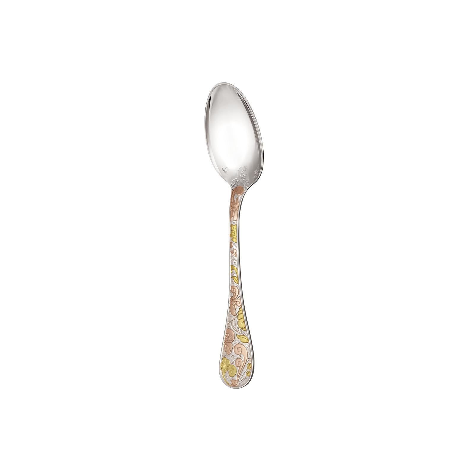 Christofle Jardin d'Eden Silver Plated Gold Accents Dessert Spoon - Rose Gold And Gold Two Golds