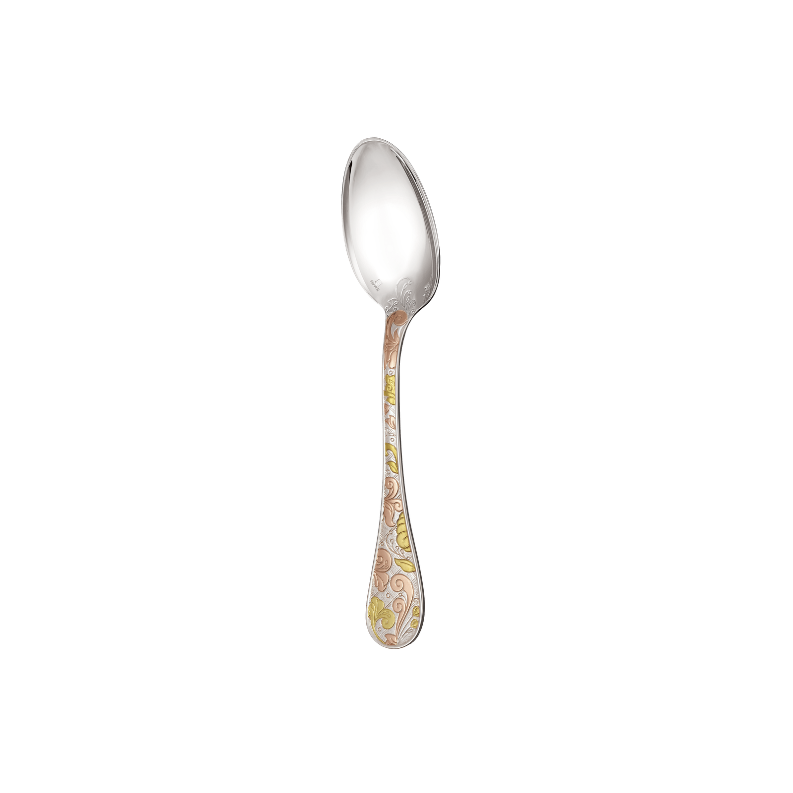 Christofle Jardin d'Eden Silver Plated Gold Accents Dessert Spoon - Rose Gold And Gold Two Golds