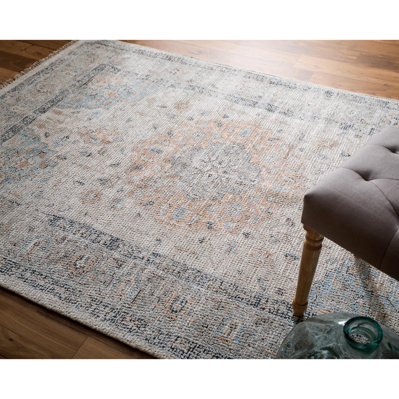Feizy Caldwell 8980F Transitional Medallion Rug in Ivory/Blue/Orange