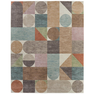 Feizy Eden 39QUF Modern Color Block Rug in Ivory/Brown/Blue