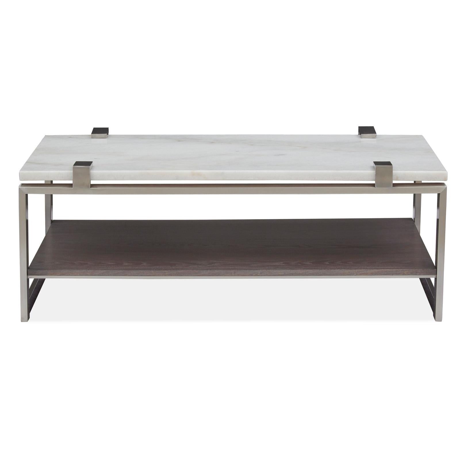 Magnussen Home Paradox Pearl White And Roasted Almond And Brushed Platinum Rectangular Cocktail Table