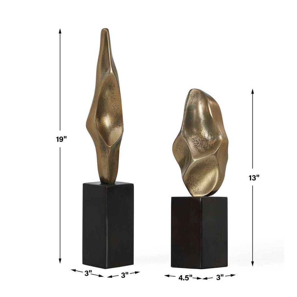 Uttermost Fluid Geometry Gold Sculptures - Set of 2