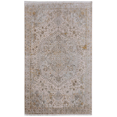 Feizy Cadiz 39T0F Traditional Medallion Rug in Ivory/Gray/Gold