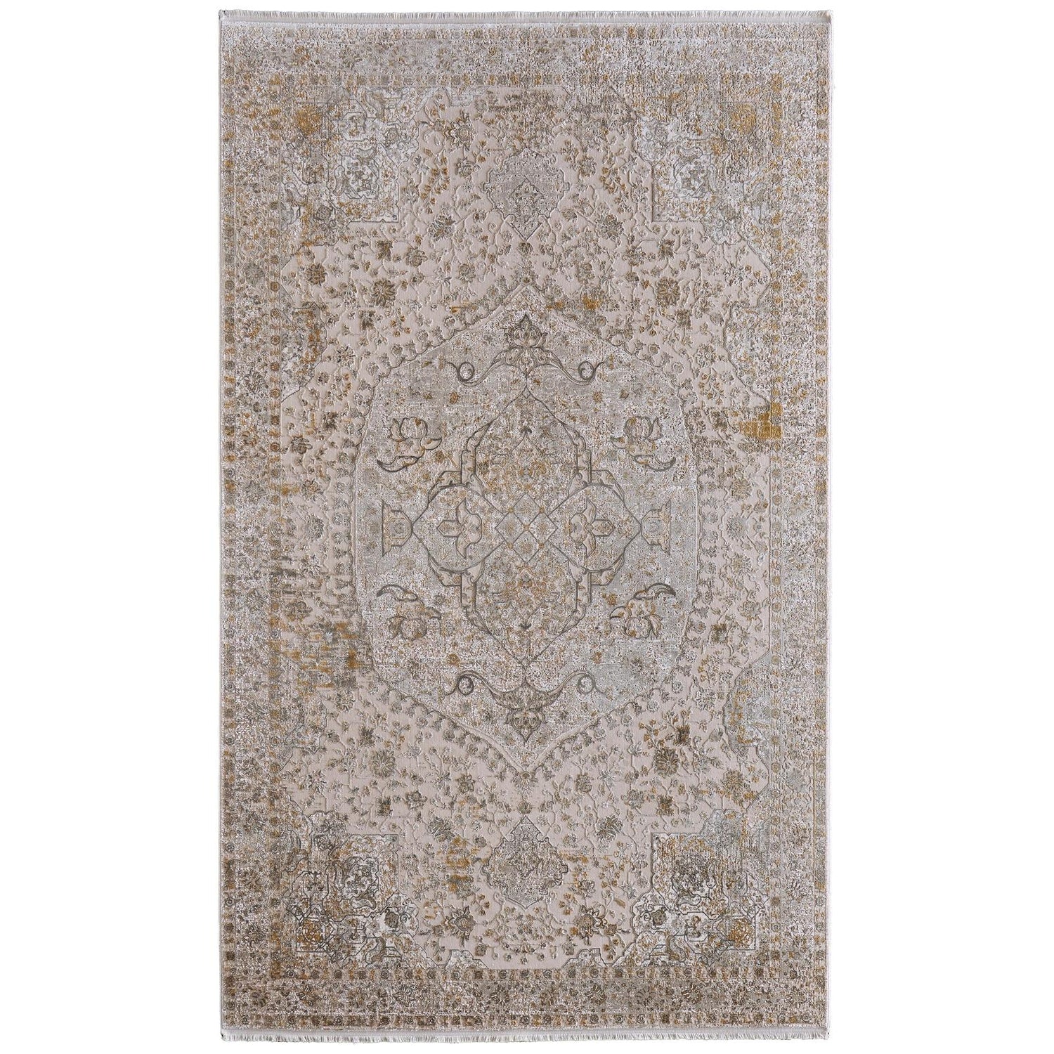 Feizy Cadiz 39T0F Traditional Medallion Rug in Ivory/Gray/Gold