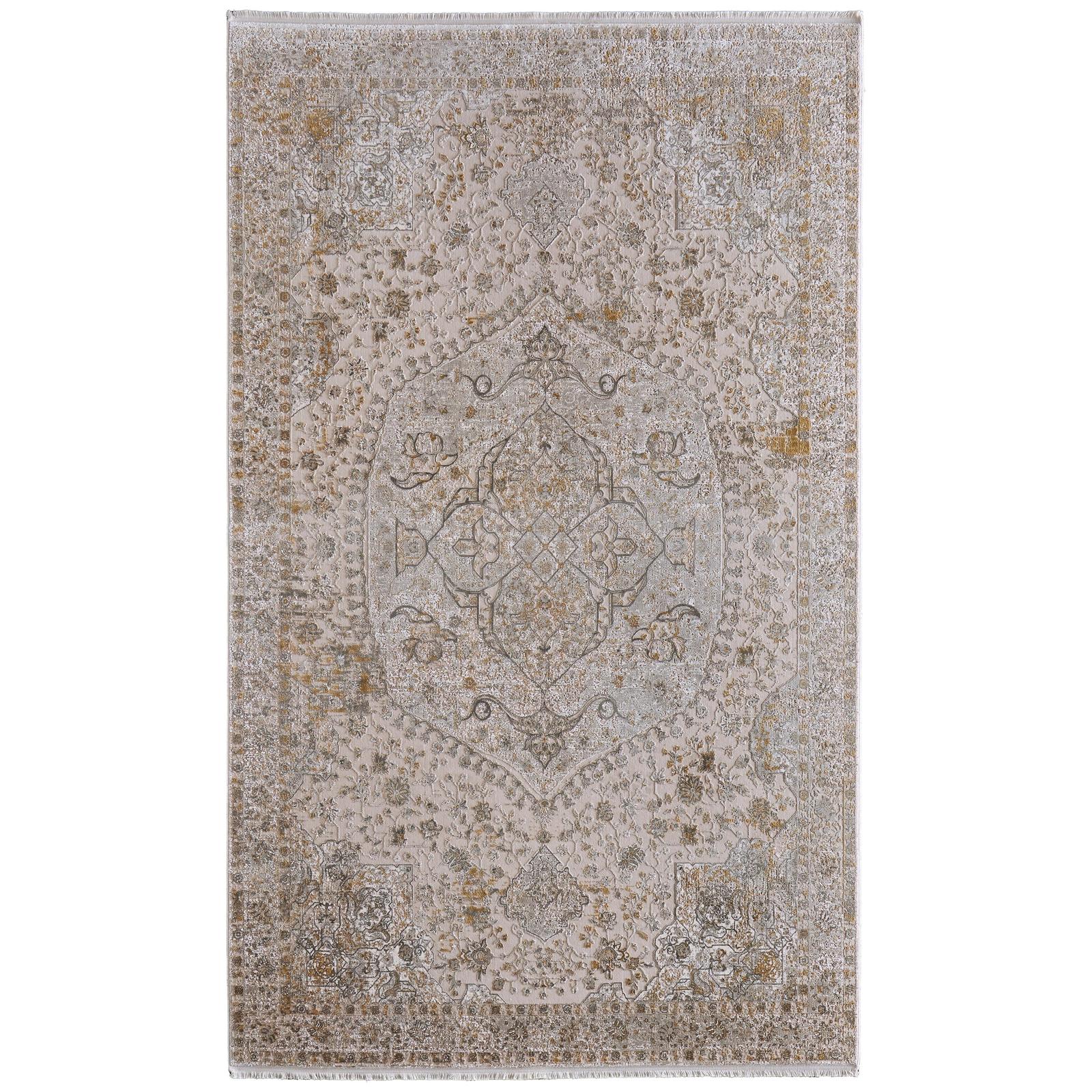 Feizy Cadiz 39T0F Traditional Medallion Rug in Ivory/Gray/Gold