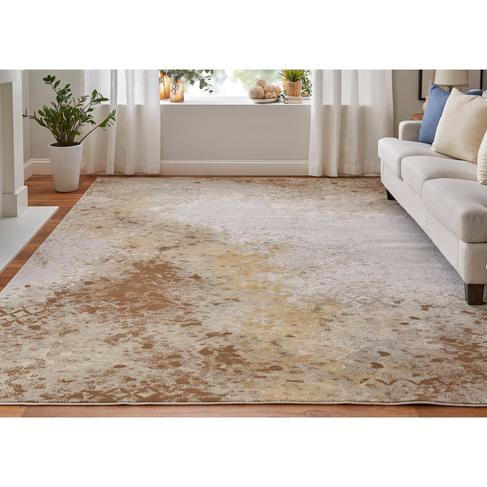 Feizy Waldor 39NCF Modern Watercolor in Brown/Tan/Ivory