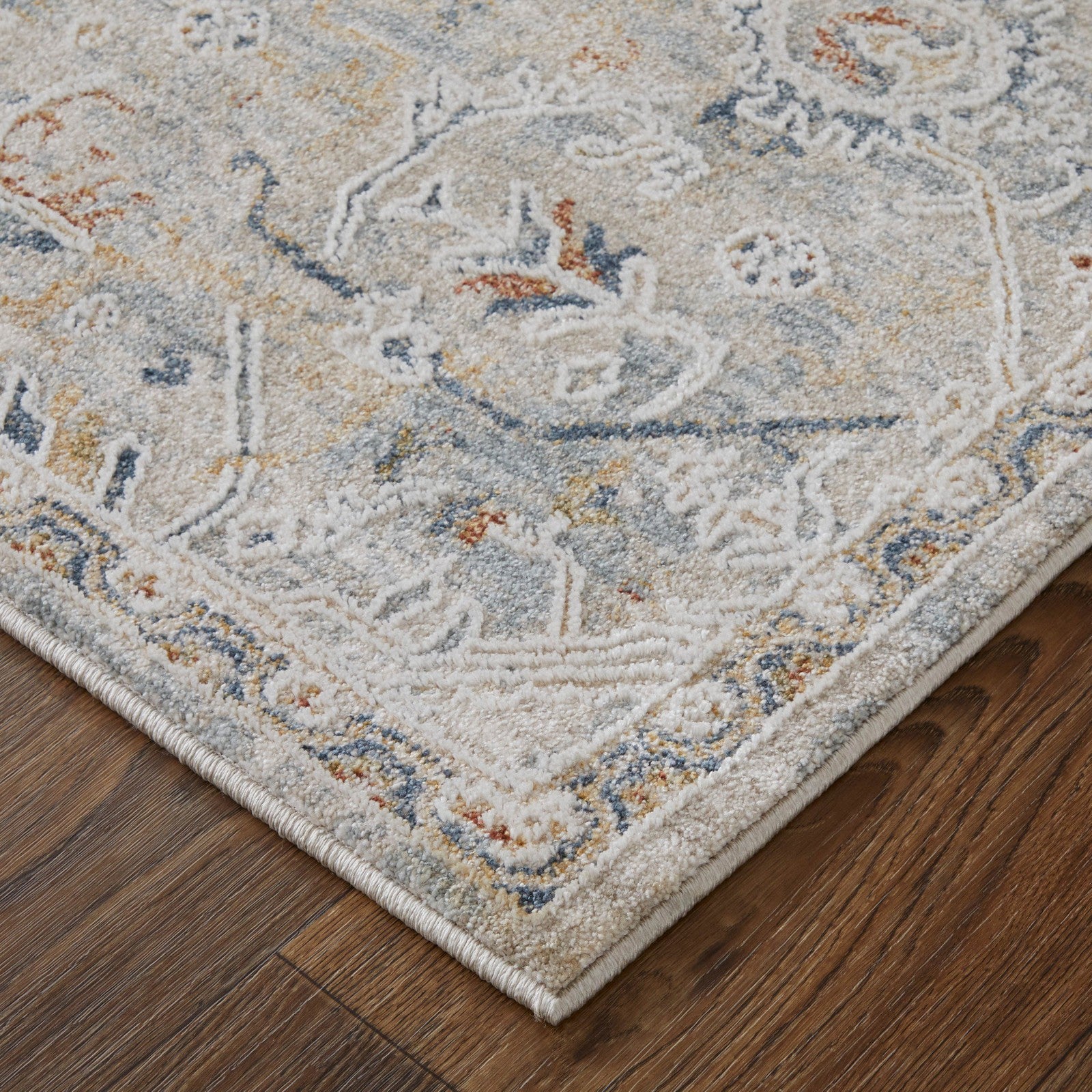 Feizy Pasha 39M6F Transitional Distressed in Ivory/Blue/Tan