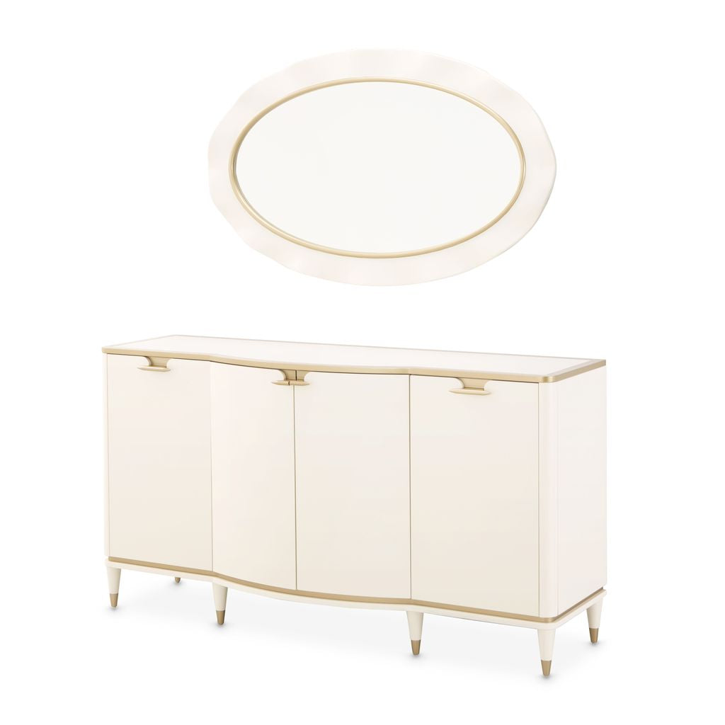 Michael Amini La Terrazza Sideboard with Mirror - Creamy Pearl