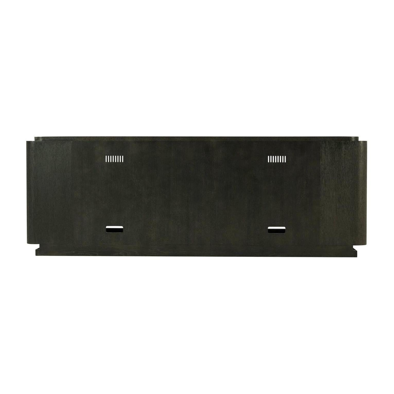 Theodore Alexander Repose Glass Door Media Console With Drawers and Side Storage