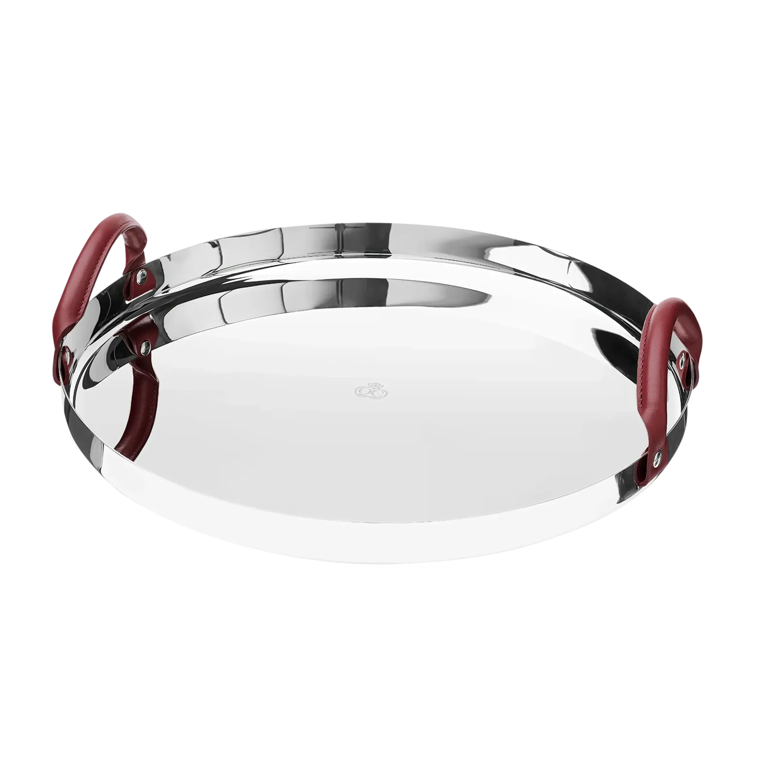 Christofle Mood Stainless Steel Mirror Polished Round Tray with Leather Handles - 16 in