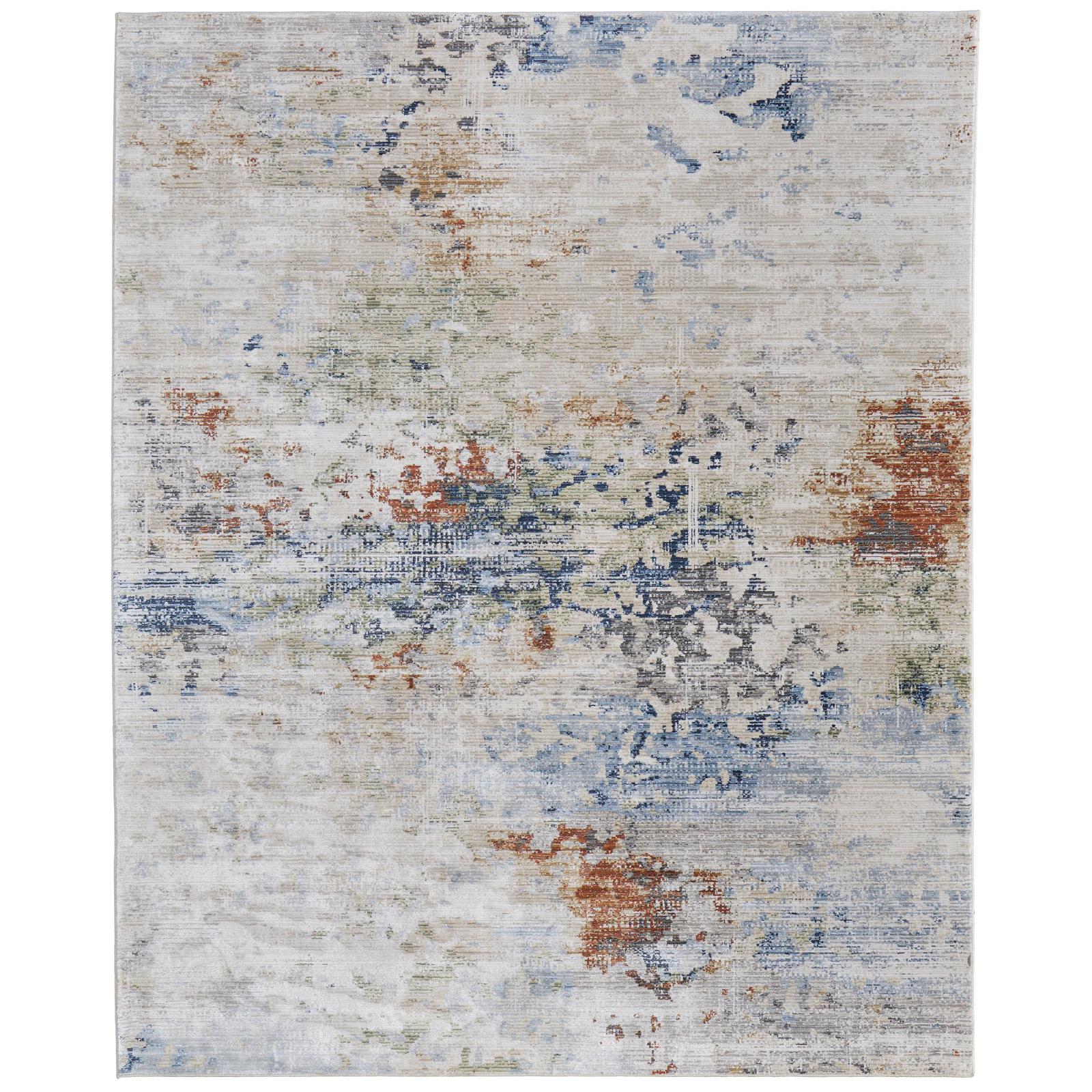 Feizy Sonora 39NUF Modern Abstract Rug in Ivory/Blue/Red