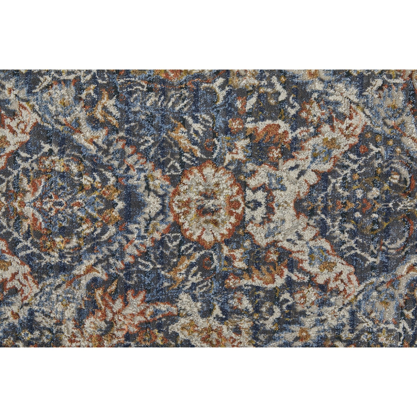 Feizy Kaia 39HRF Transitional Floral & Botanical in Blue/Orange/Ivory