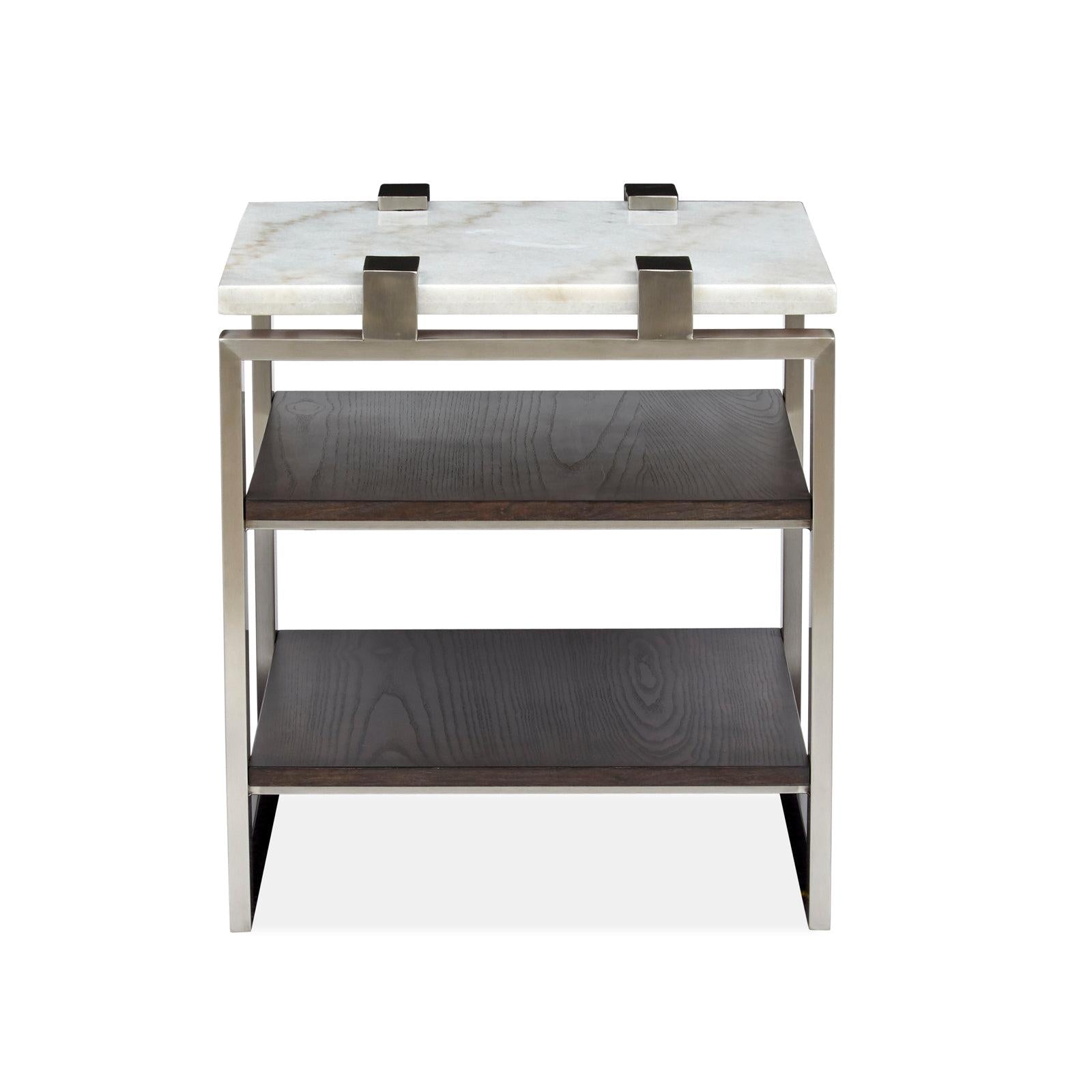 Magnussen Home Paradox Pearl White And Roasted Almond And Brushed Platinum Rectangular End Table