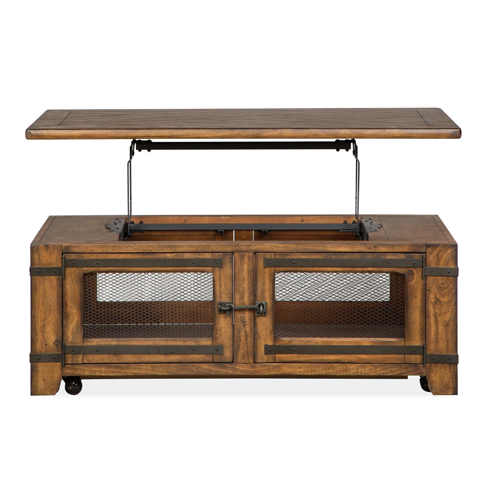 Magnussen Home Chesterfield Farmhouse Timber Lift Top Storage Cocktail Table With Casters