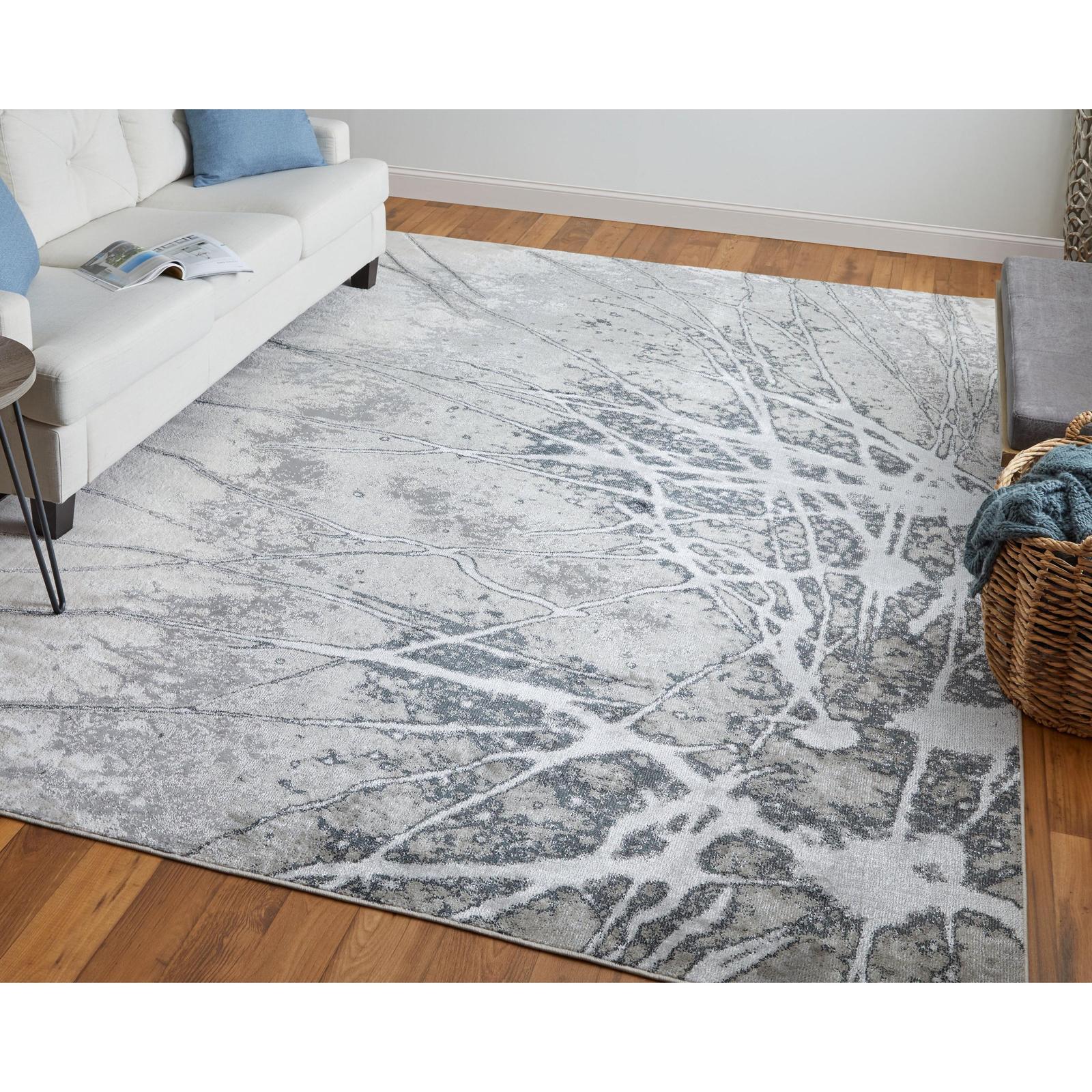 Feizy Astra 39L5F Transitional Abstract Rug in Gray/Silver/Ivory