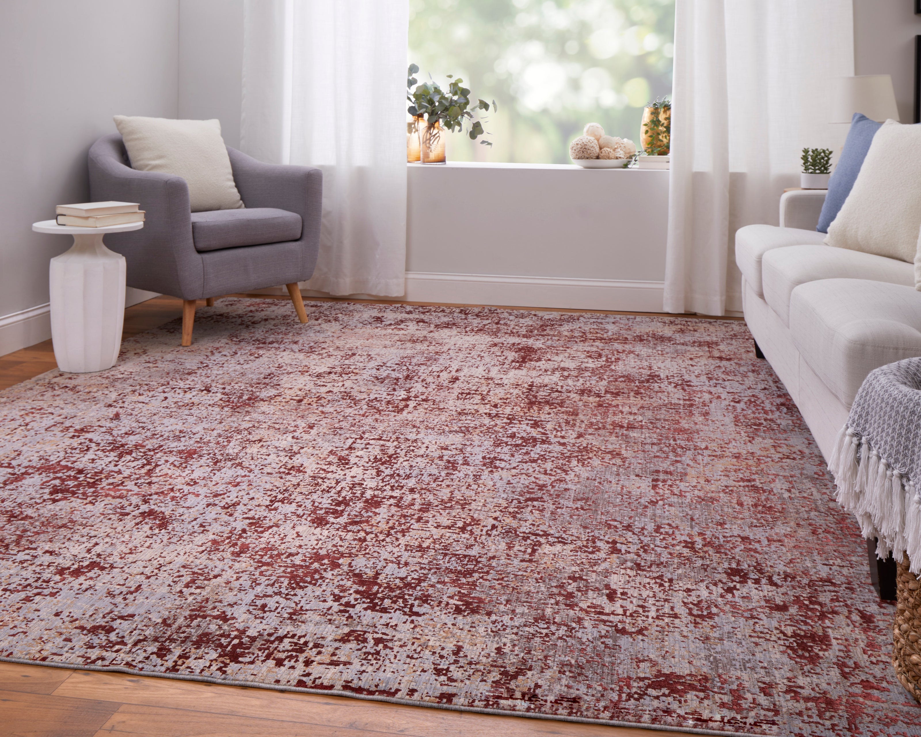 Feizy Pryor 39NGF Modern Watercolor in Red/Gray/Blue