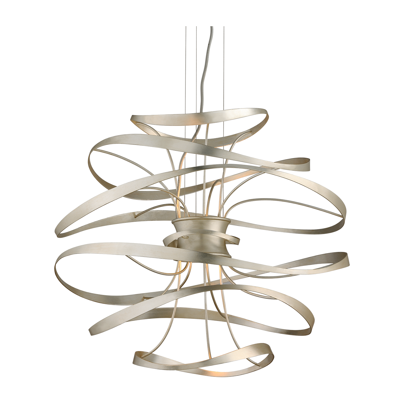 Corbett Calligraphy 2 Light Silver Leaf Polished Stainless Chandelier Ceiling Light