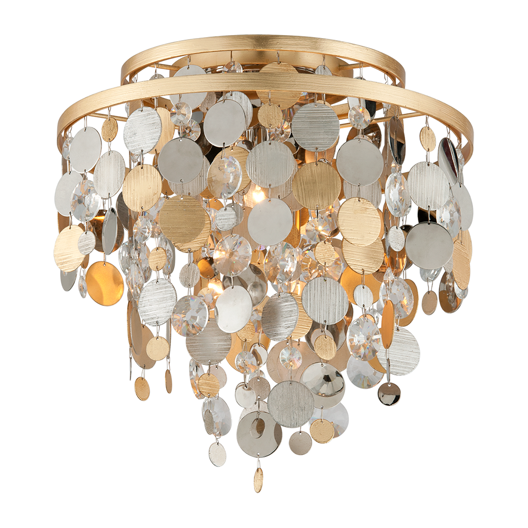 Corbett Ambrosia 3 Light Silver and Gold Leaf with Stainless Flush Mount Ceiling Light