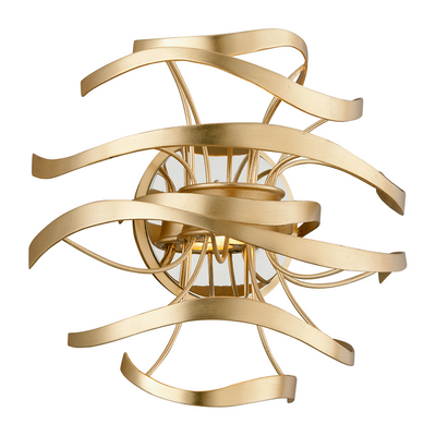 Corbett Calligraphy 2 Light Gold Leaf with Polished Stainless Wall Sconce Wall Light Clearance