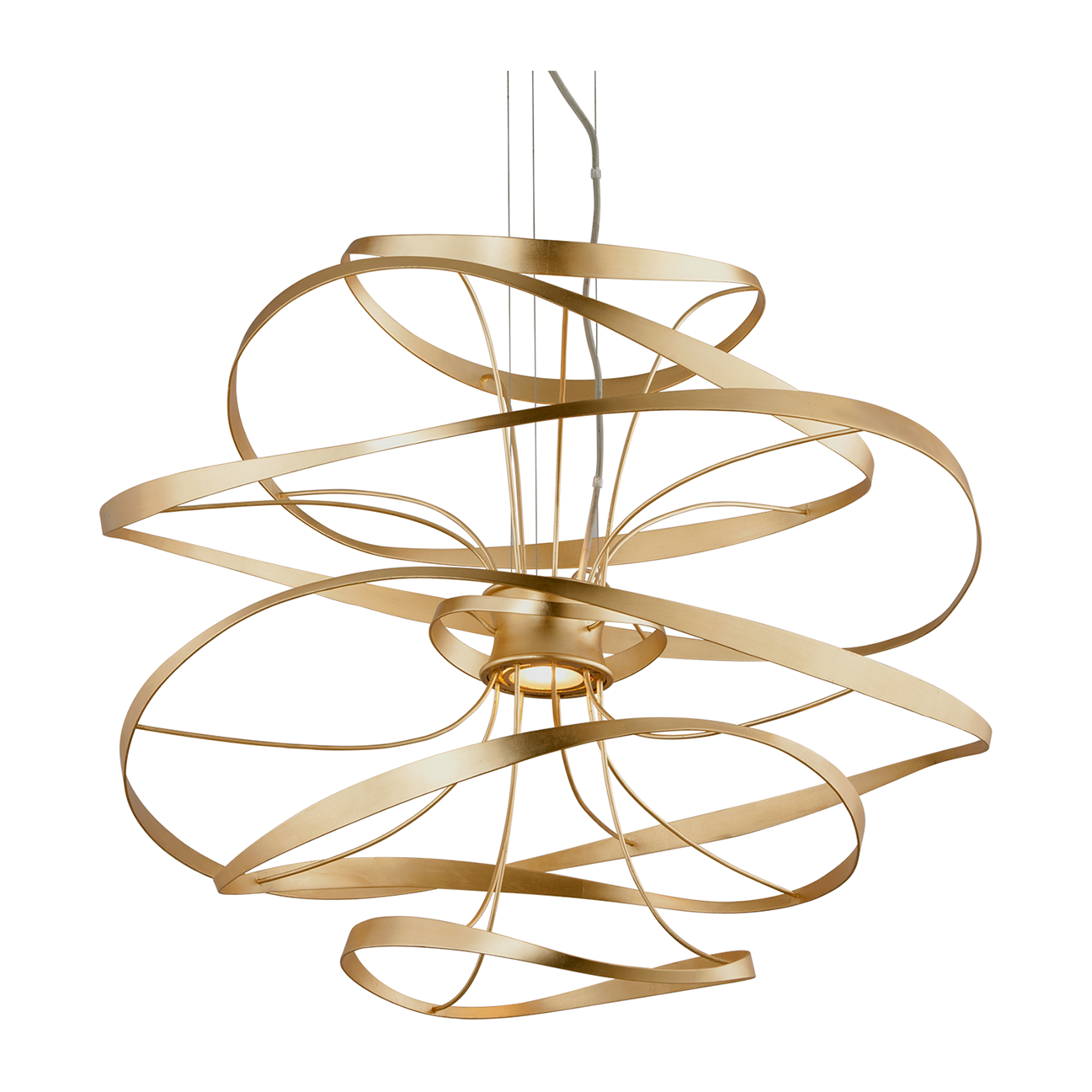 Corbett Calligraphy 2 Light Gold Leaf with Polished Stainless Chandelier Ceiling Light