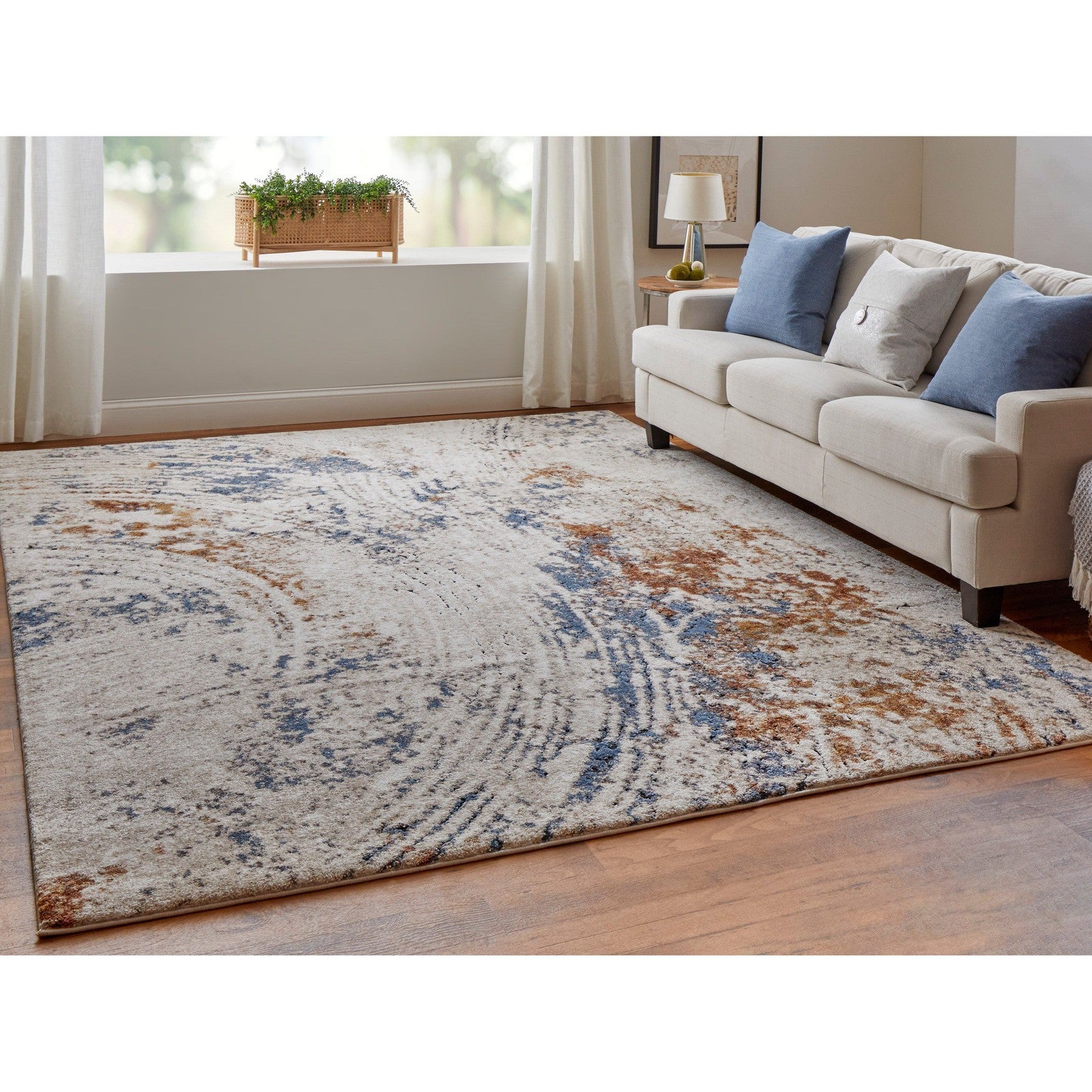Feizy Gilmore 39MMF Modern Abstract in Ivory/Blue/Orange