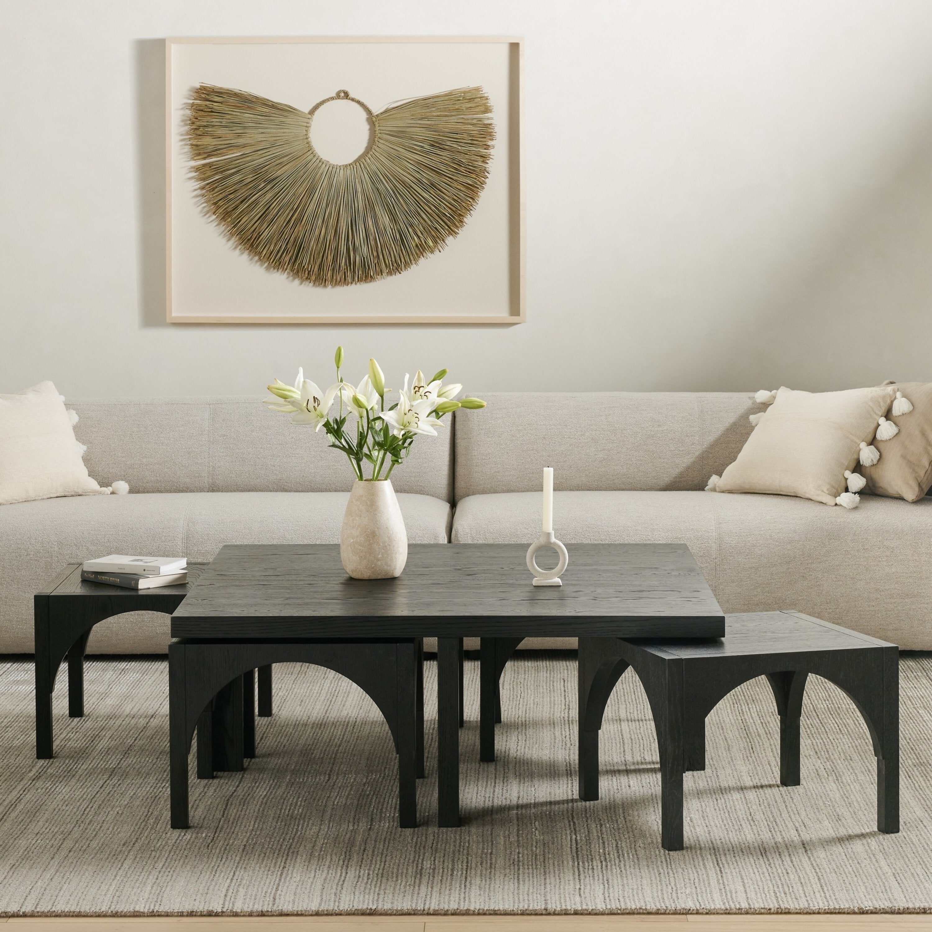Four Hands Amara Coffee Table with Nesting Arch Seats