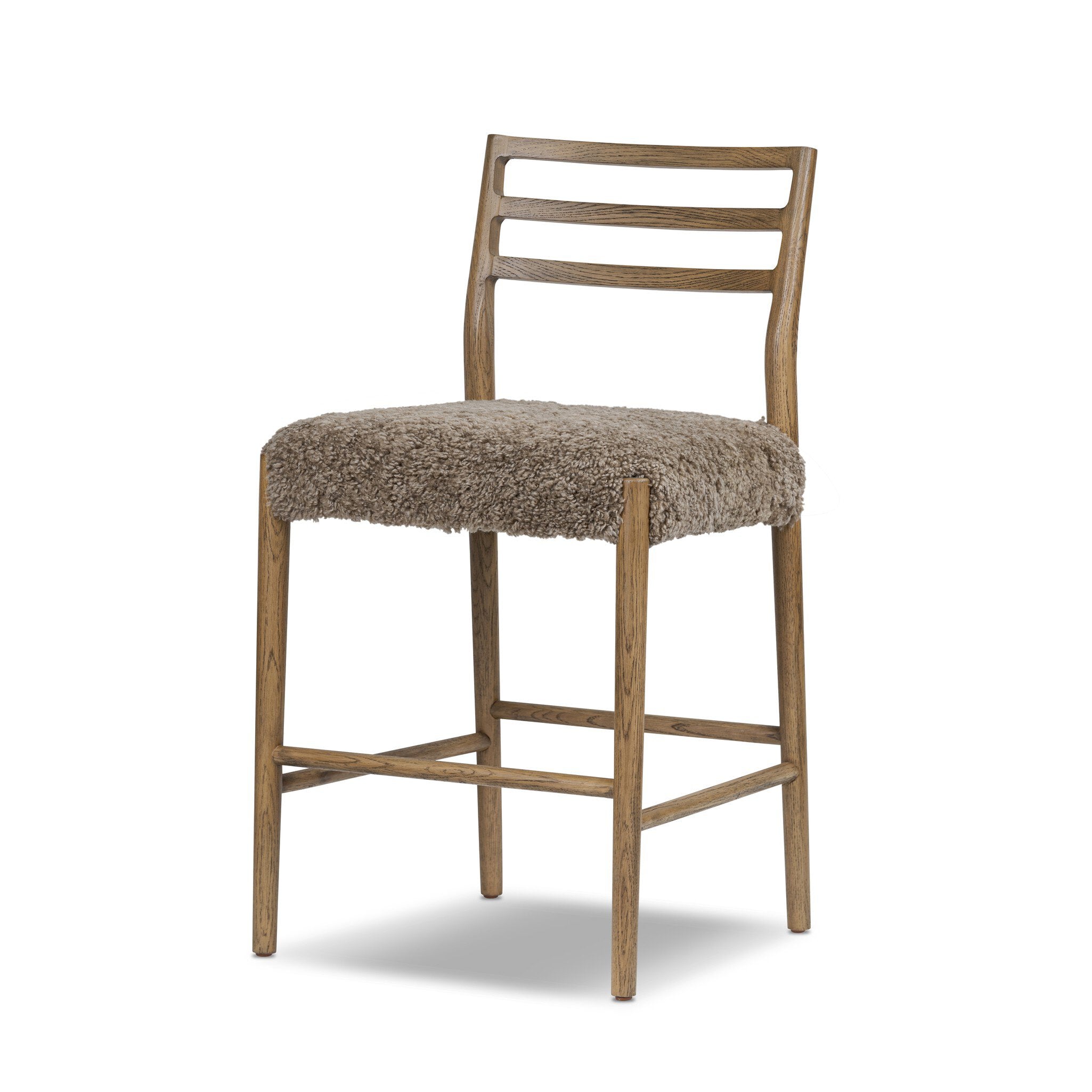 Four Hands Glenmore Bar + Counter Stool Smoked Oak Taupe Shearling