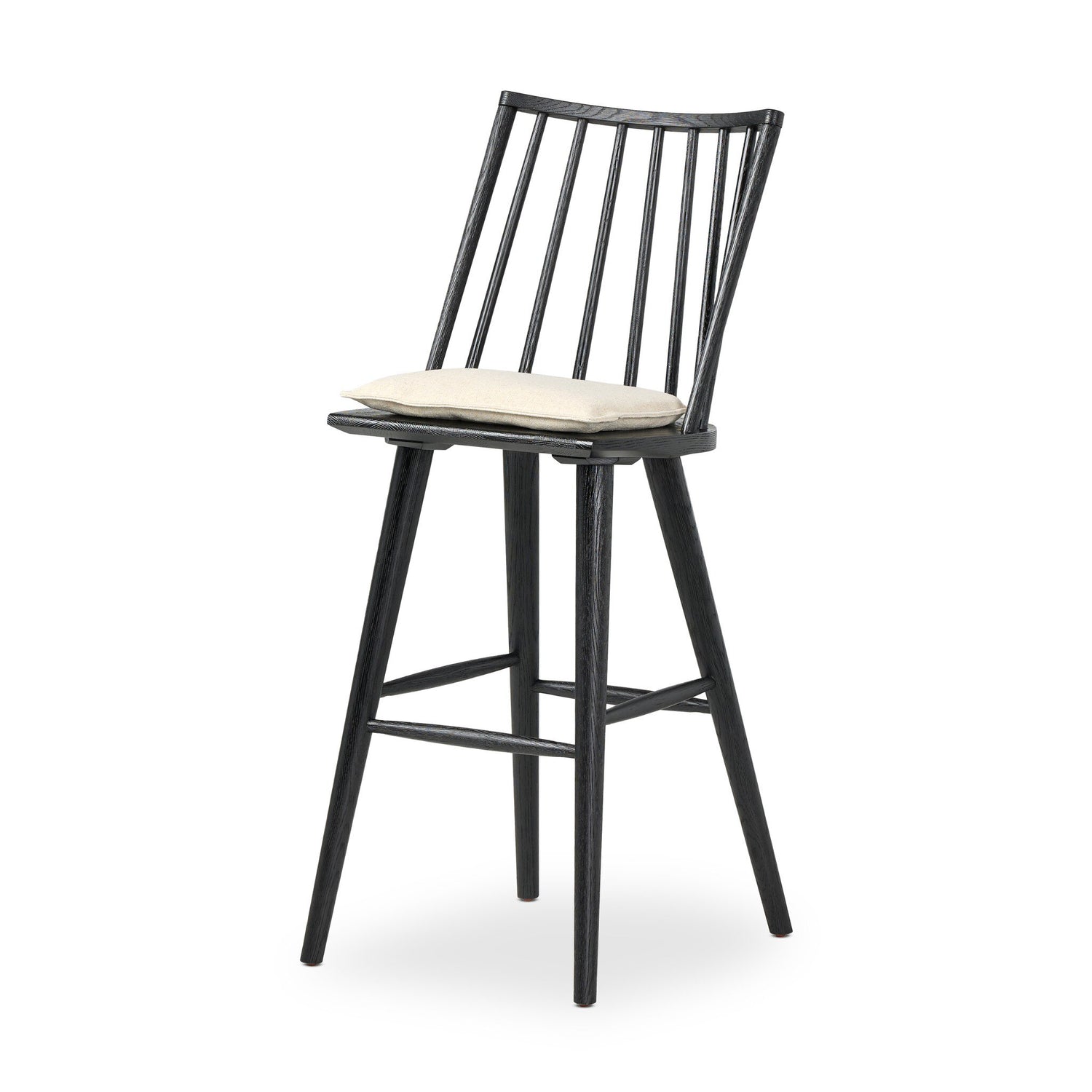 Four Hands Lewis Windsor Bar + Counter Stool Black Oak Antwerp Natural