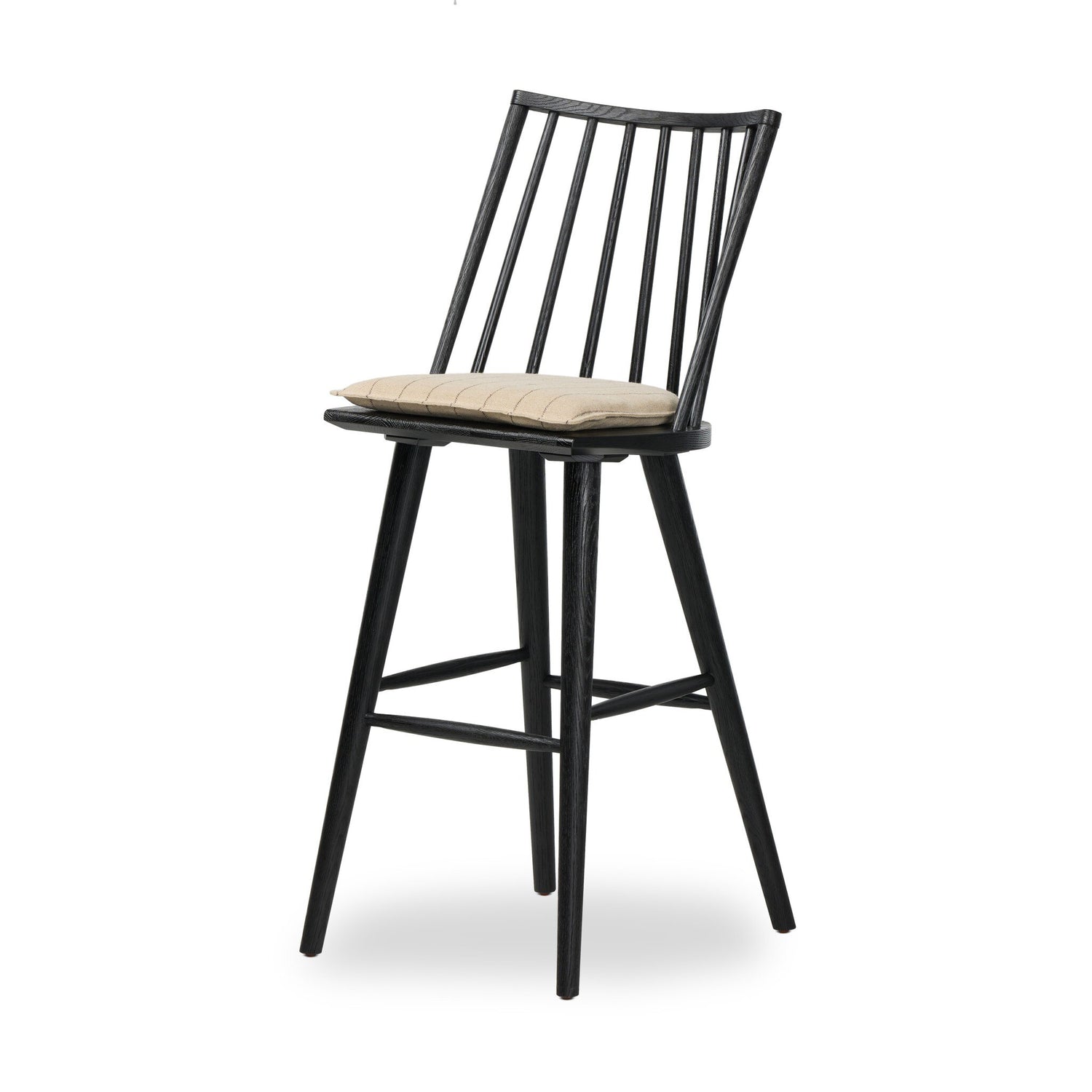 Four Hands Lewis Windsor Bar + Counter Stool Black Oak Lavon Flint