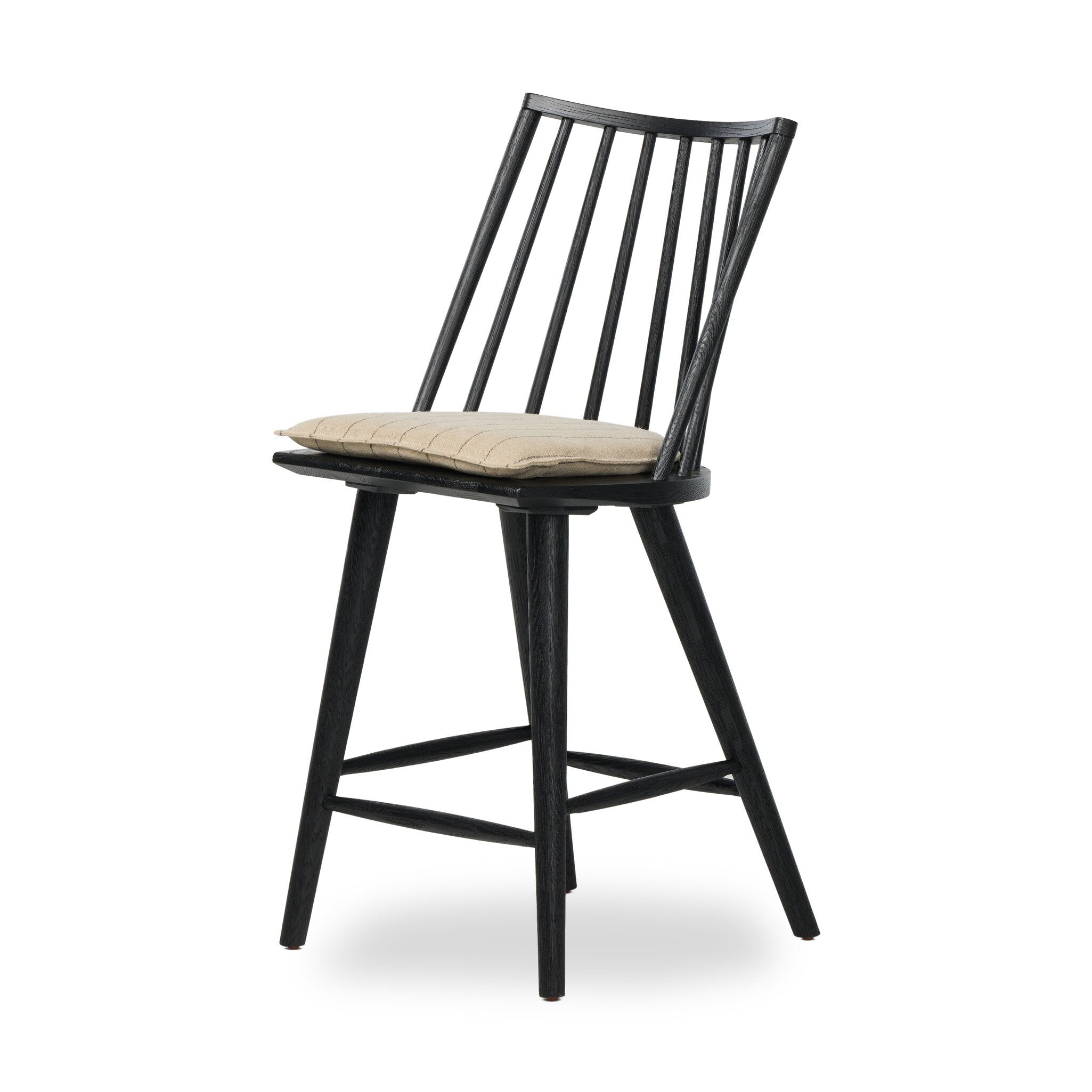 Four Hands Lewis Windsor Bar + Counter Stool Black Oak Lavon Flint