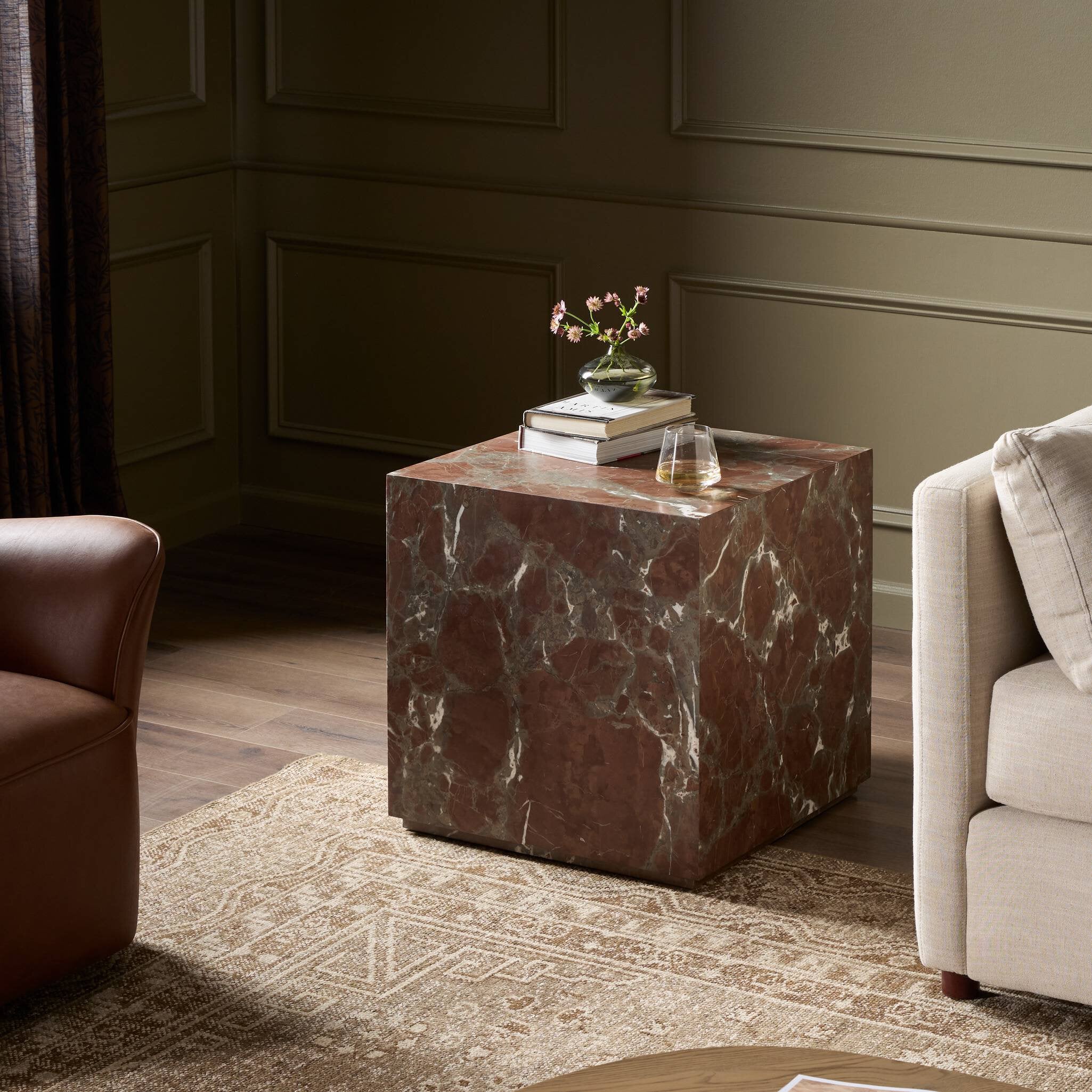Four Hands Modern Marble Plinth End Table